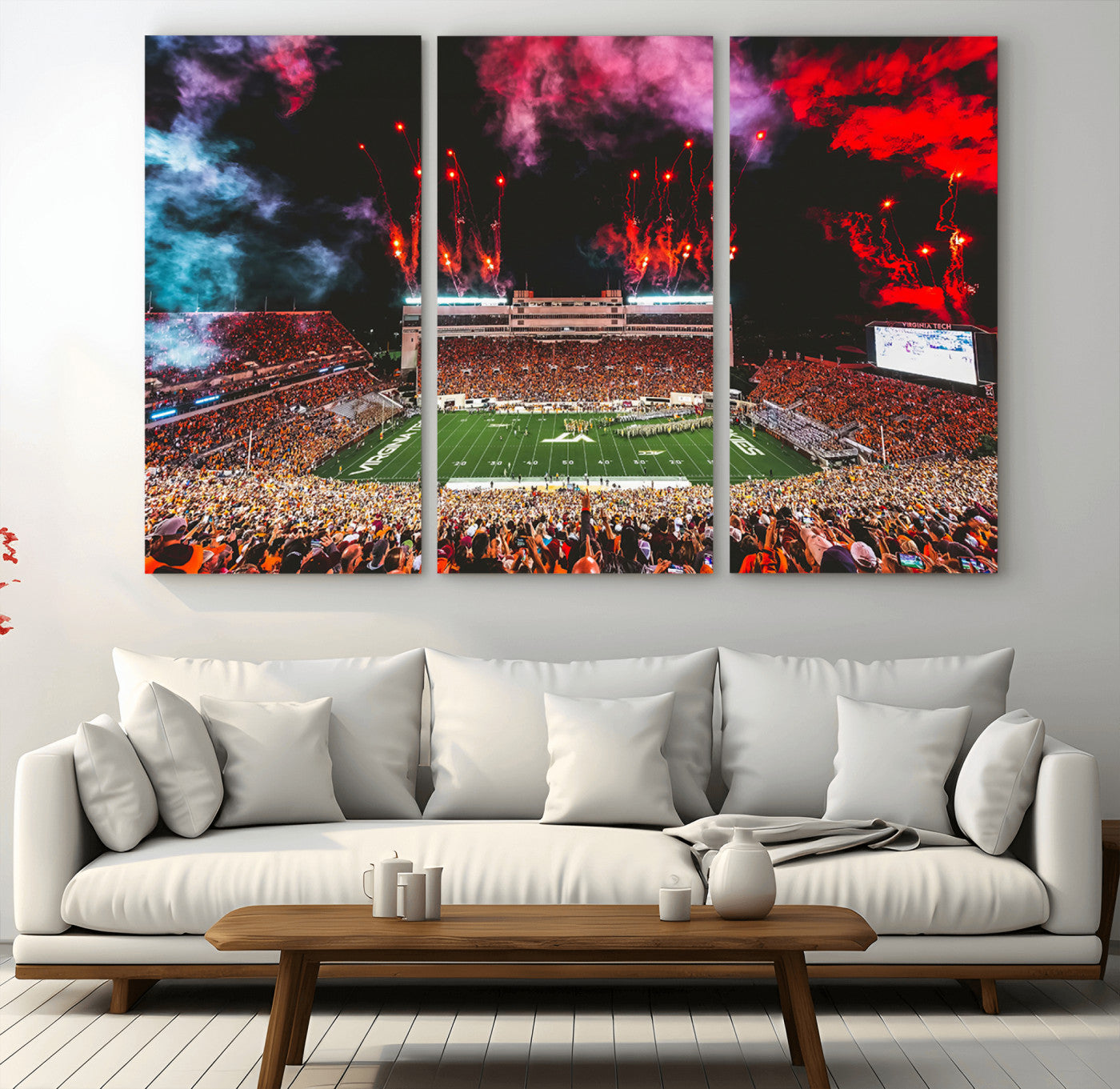 MGV-CV-48X32-3P - Virginia Tech Hokies Football Team Print - Blacksburg Lane Stadium Wall Art Canvas Print