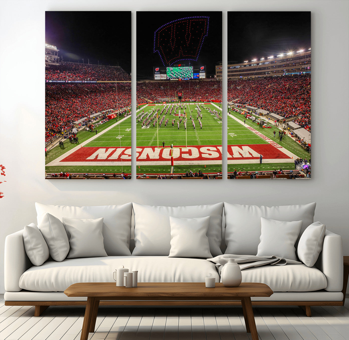 MGV-CV-48X32-3P - Wisconsin Badgers Football Team Print Canvas- Madison Camp Randall Stadium Wall Art Canvas Print