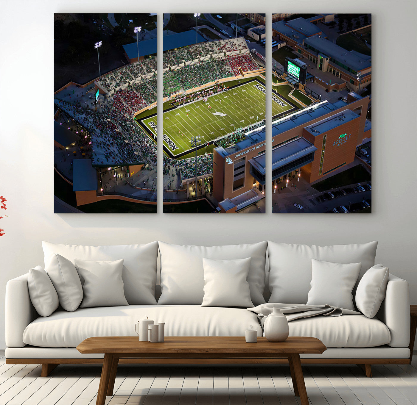 MGV-CV-48X32-3P - University of North Texas Mean Green Football Artwork, Football Team Print - Denton DATCU Stadium