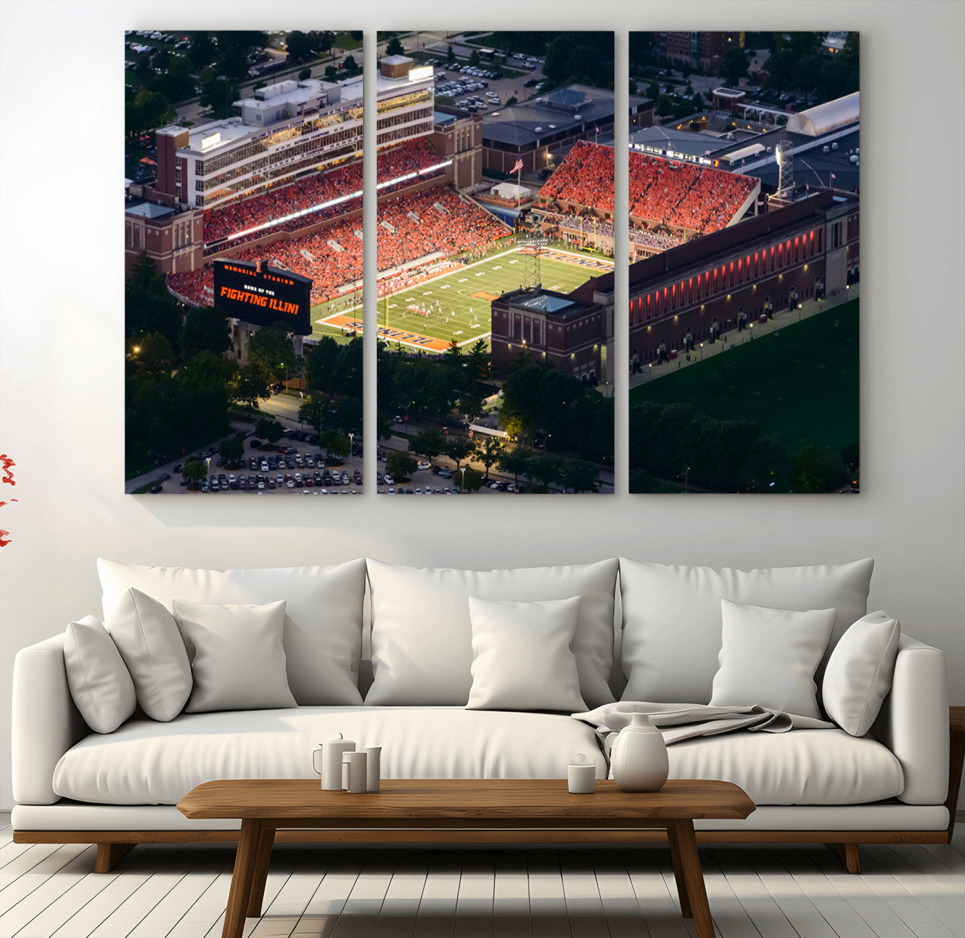 MGV-CV-48X32-3P - University of Illinois Fighting Illini Football Team Print - Champaign Illinois Memorial Stadium