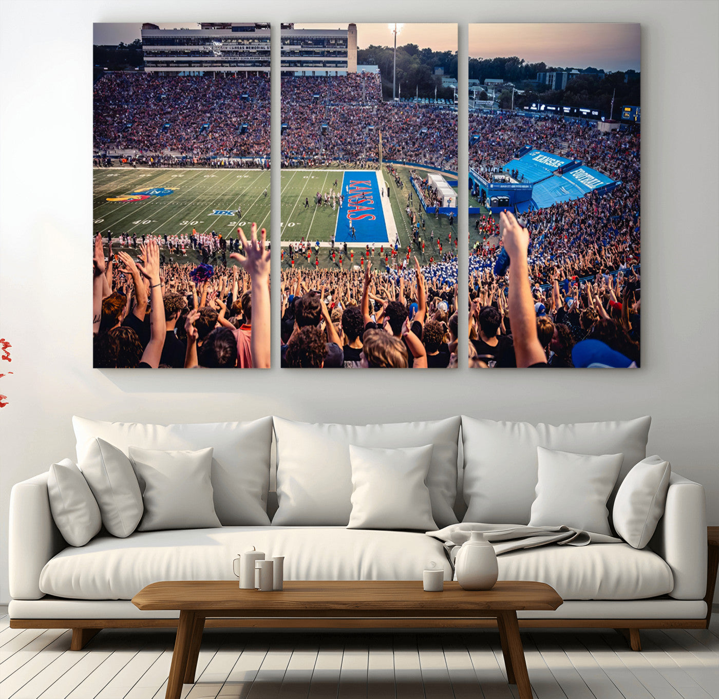 MGV-CV-48X32-3P - University of Kansas Jayhawks Football Team Art Print - Lawrence Kansas Memorial Stadium Wall Art