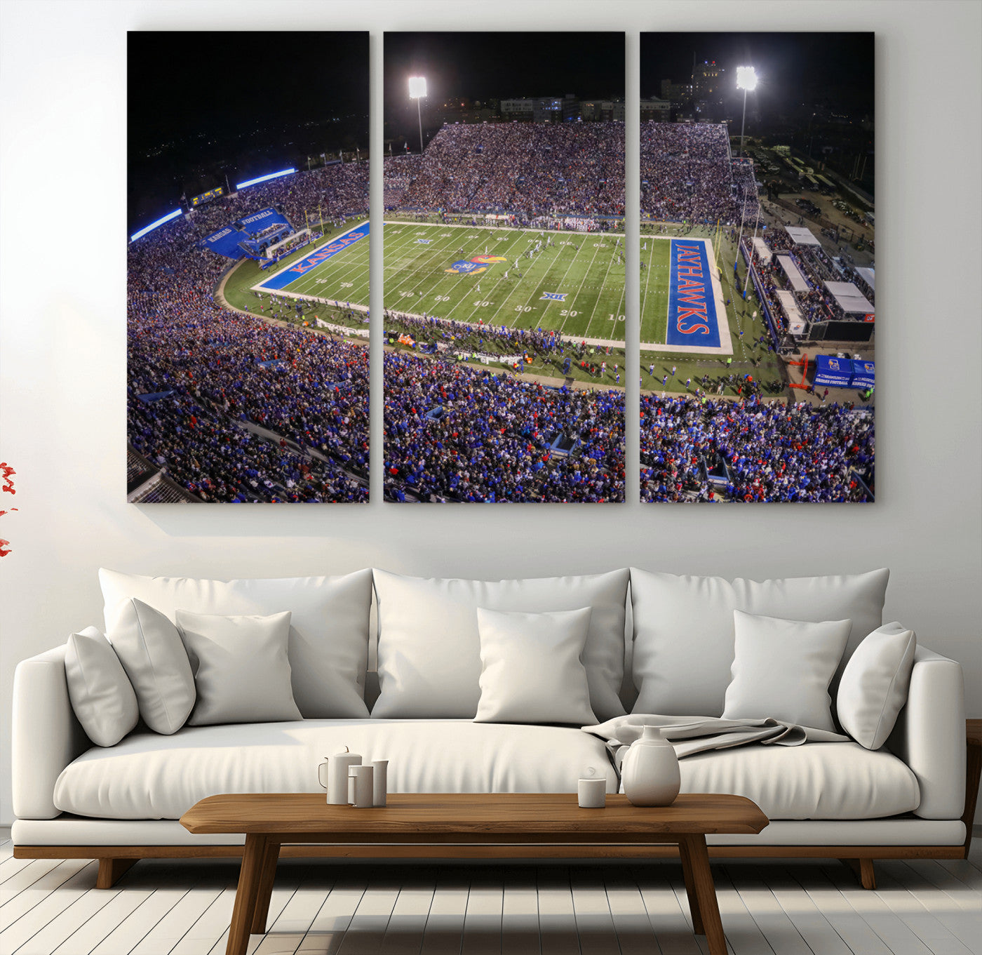 MGV-CV-48X32-3P - University of Kansas Jayhawks Football Team Print - Lawrence Kansas Memorial Stadium Wall Art Canvas