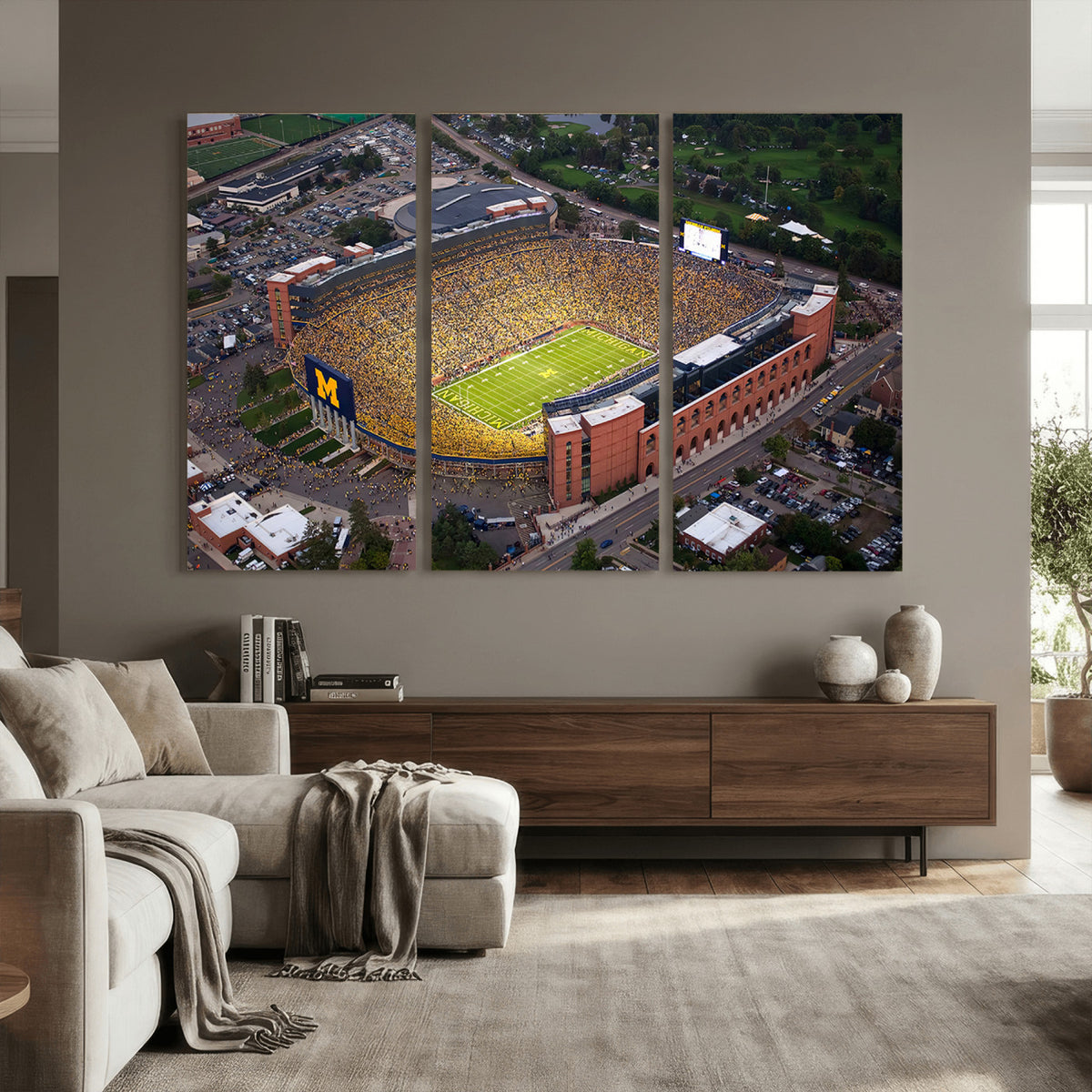 95248-PAN-FL-20X10 - University of Michigan Wolverines Football Team Print - Ann Arbor Michigan Stadium Wall Art Canvas