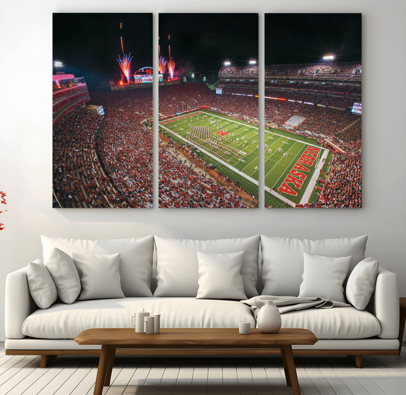 MGV-CV-48X32-3P - University of Nebraska Cornhuskers Football Team Print - Lincoln Memorial Stadium Wall Art Canvas