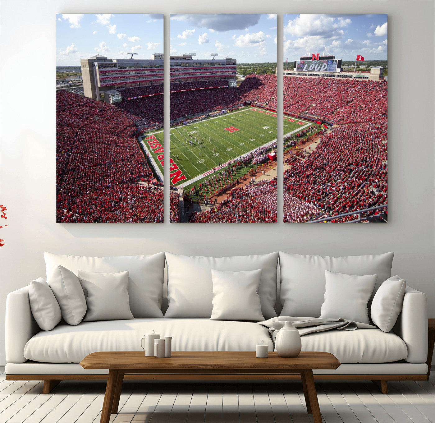 MGV-CV-48X32-3P - University of Nebraska Cornhuskers Football Team Print - Lincoln Memorial Stadium Wall Art Canvas