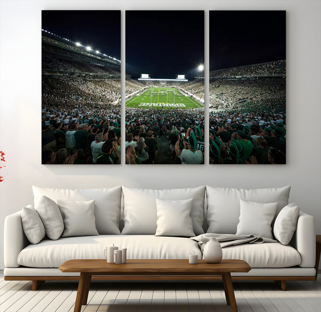 Michigan State Spartans Football Team Print - East Lansing Spartan Stadium Wall Art Canvas Print