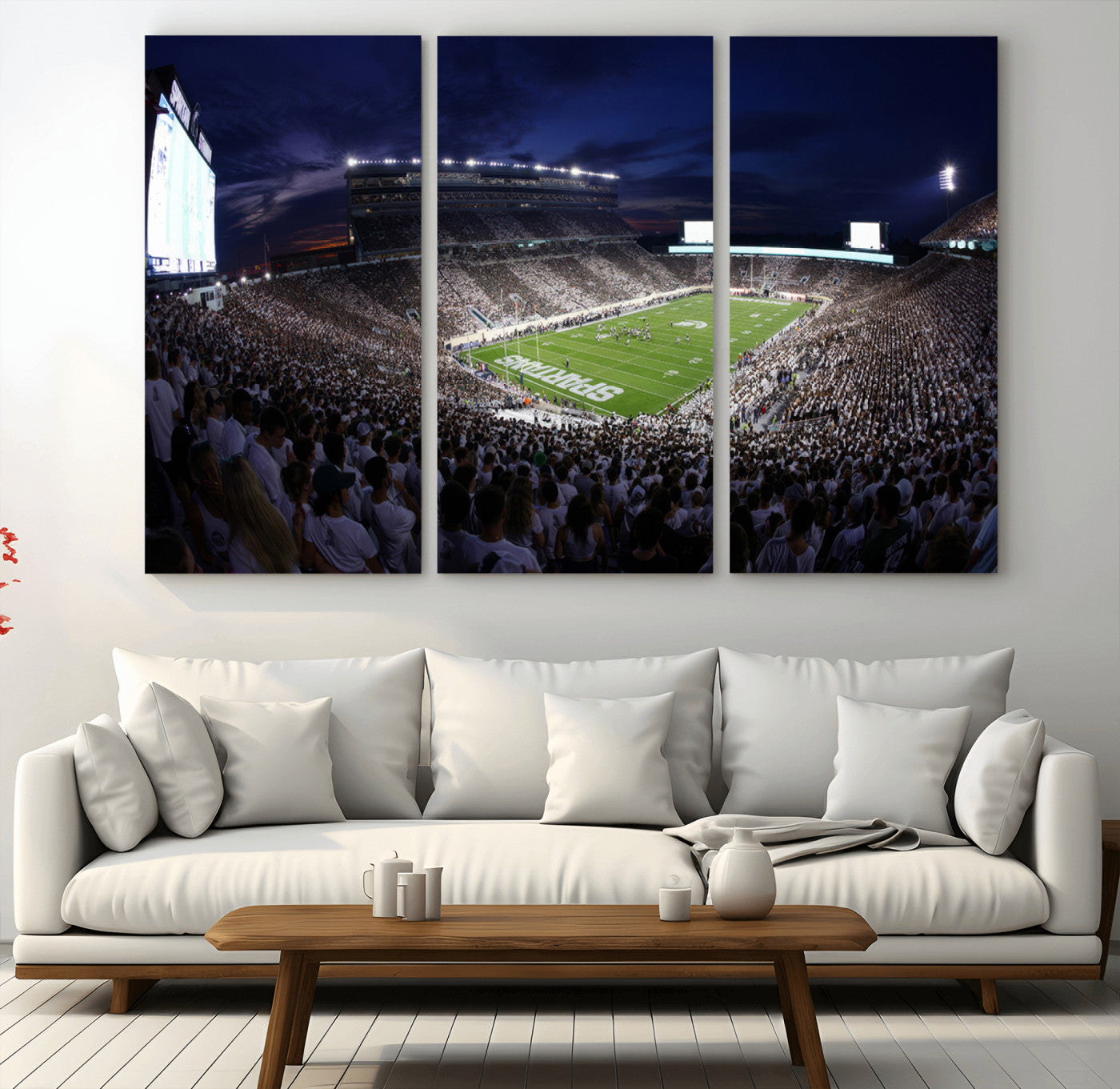 MGV-CV-48X32-3P - Michigan State Spartans Canvas, Framed Football Team Print - East Lansing Spartan Stadium Wall Art