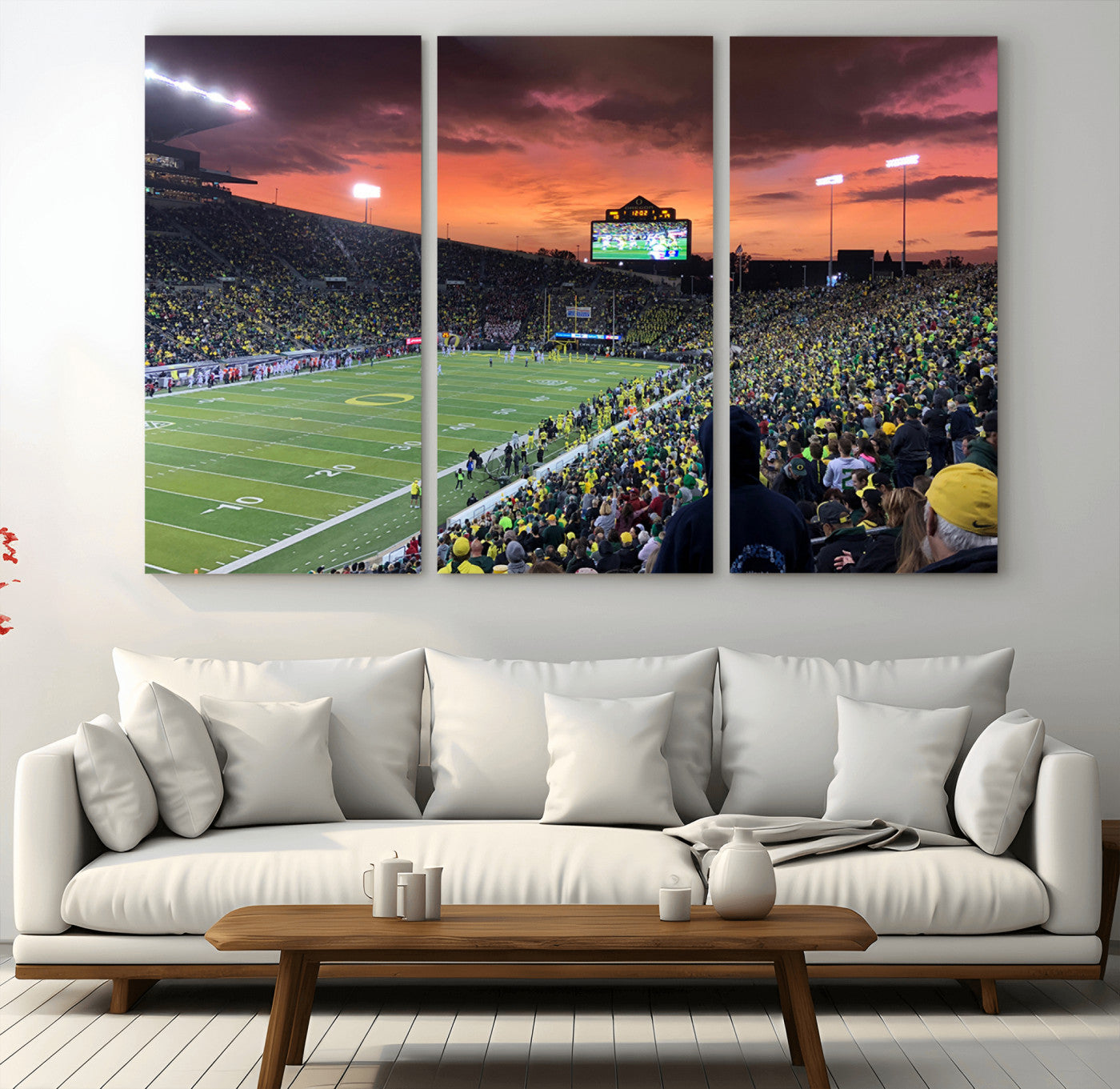 MGV-CV-48X32-3P - Eugene Autzen Stadium Canvas Wall Art Print – Sunset Over Iconic Football Field Wall Decor for Home