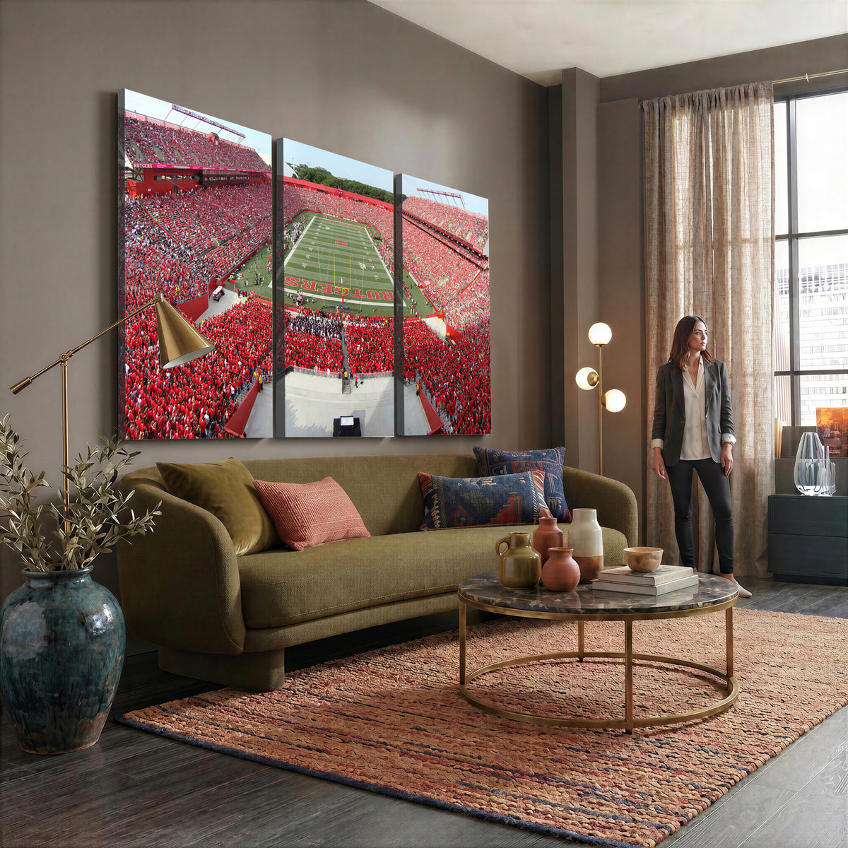 90818-PAN-FL-20X10 - Rutgers Scarlet Knights Football Team Print - Piscataway SHI Stadium Wall Art Canvas Print