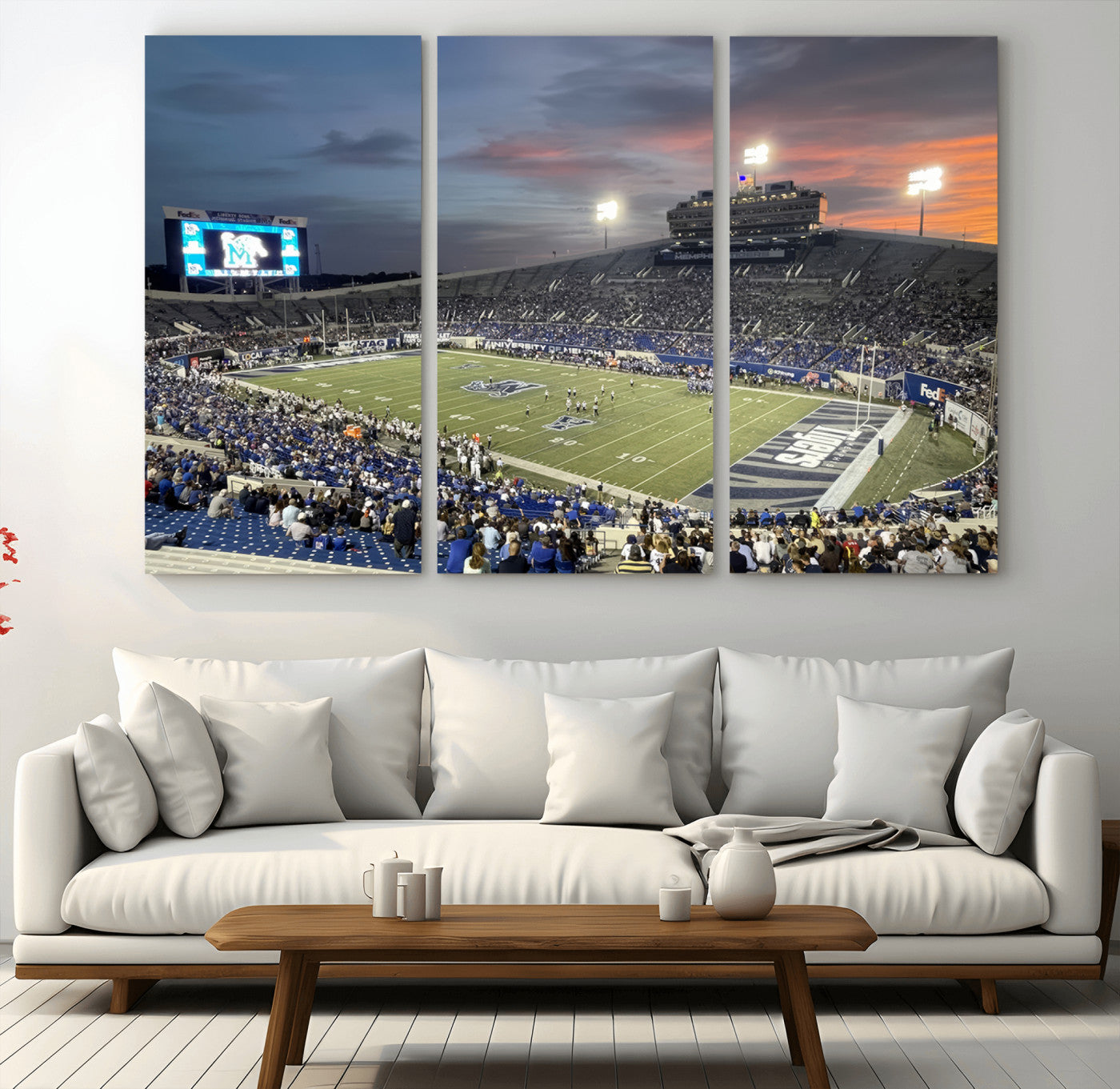 MGV-CV-48X32-3P - Memphis Tigers Football Team Print - Memphis Simmons Bank Liberty Stadium Wall Art Canvas Print
