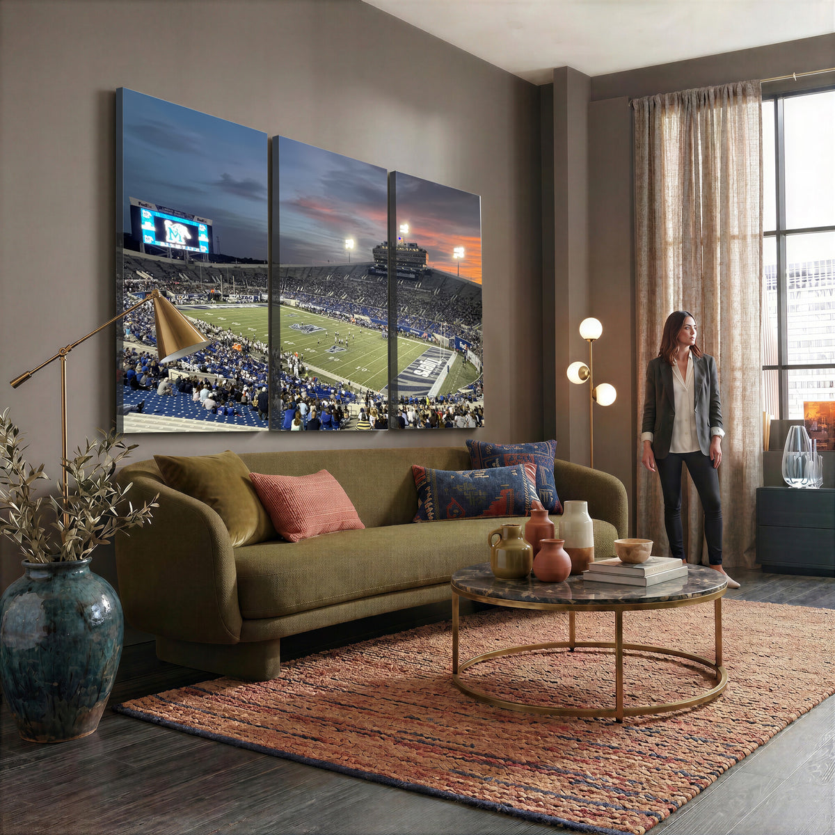 64409-PAN-FL-20X10 - Memphis Tigers Football Team Print - Memphis Simmons Bank Liberty Stadium Wall Art Canvas Print