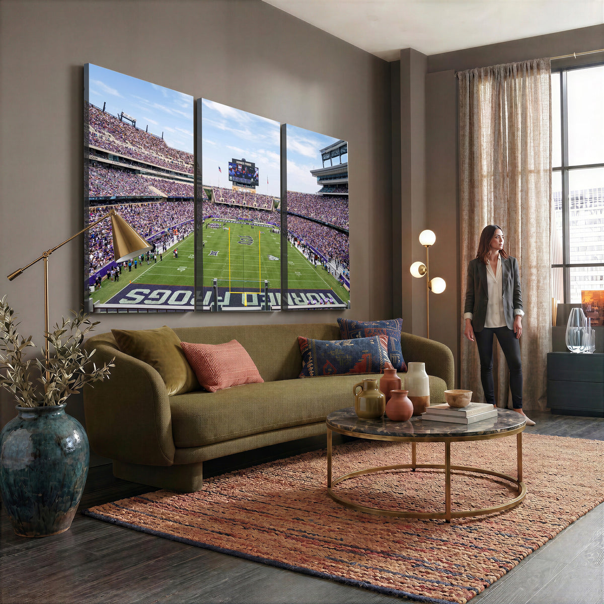 27650-PAN-FL-20X10 - TCU Horned Frogs Football Team Print - Fort Worth Amon G. Carter Stadium Wall Art Canvas Print