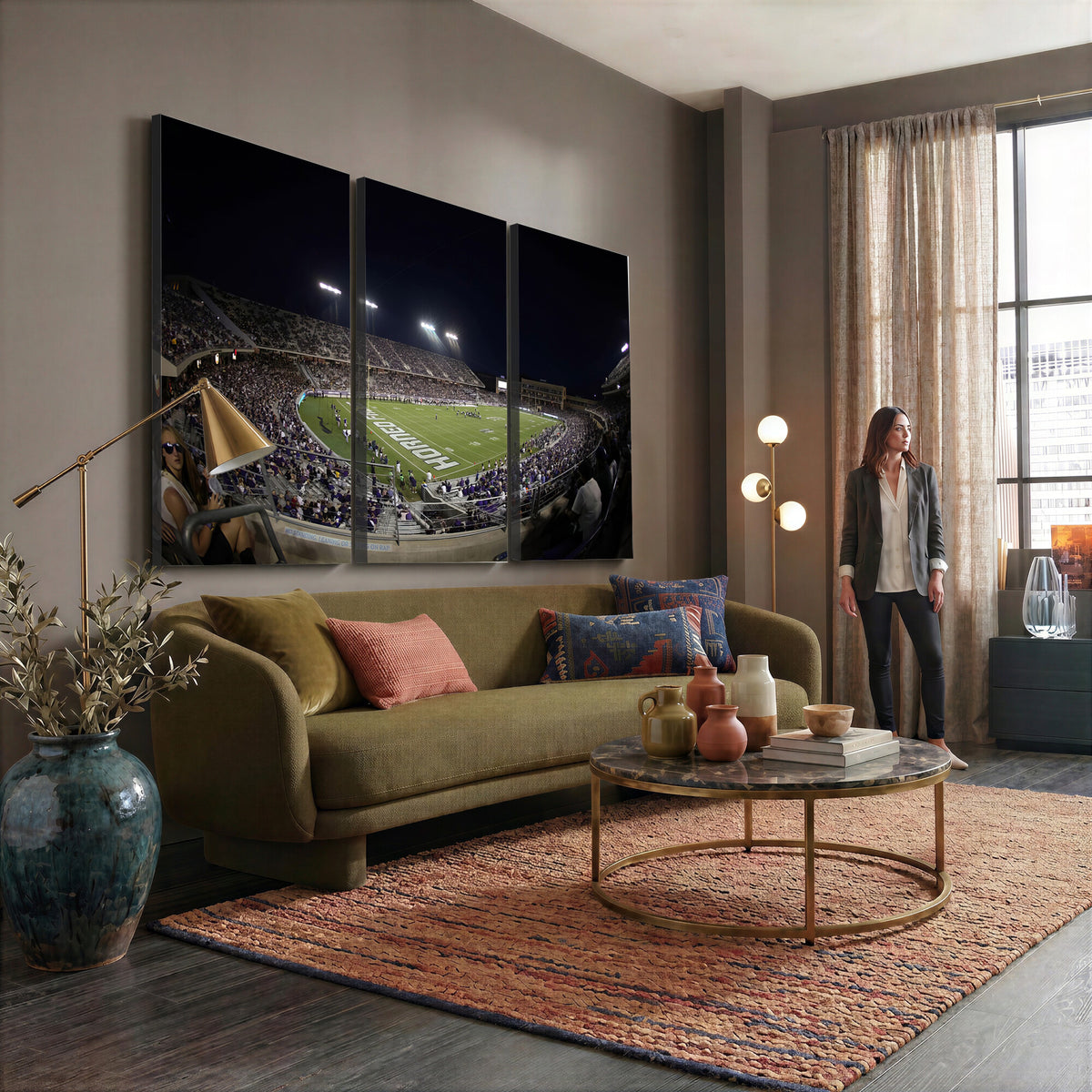 59222-PAN-FL-20X10 - TCU Horned Frogs Football Team Print - Fort Worth Amon G. Carter Stadium Wall Art Canvas Print.