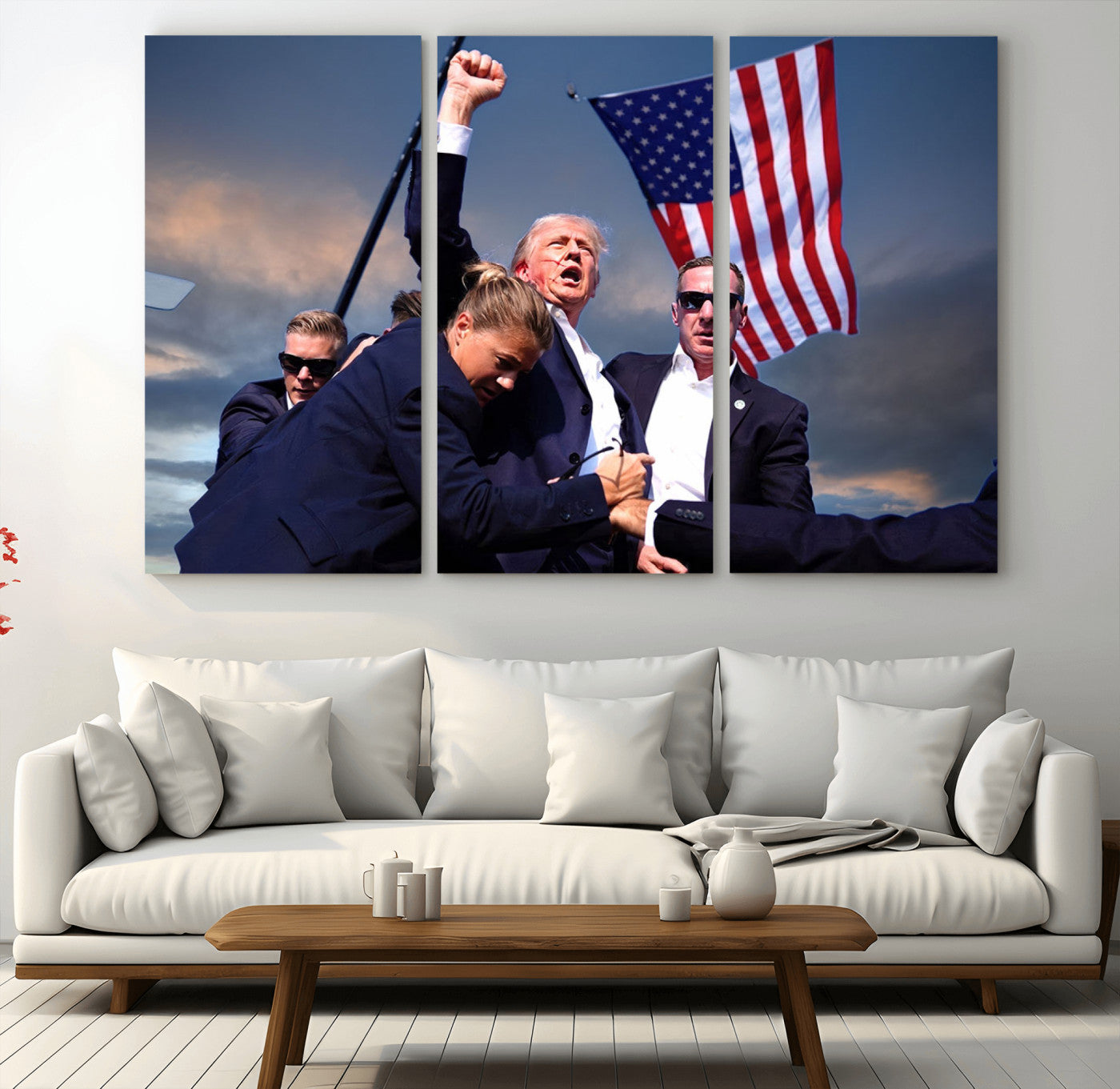 MGV-CV-48X32-3P - Donald Trump Assassination Attempt Wall Art Print, Trump Historic Footage - Iconic Reaction by Trump