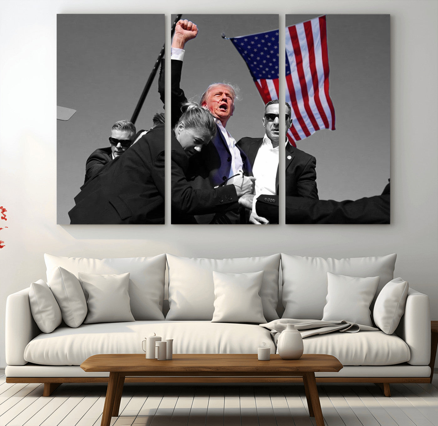 MGV-CV-48X32-3P - Donald Trump Assassination Attempt Wall Art Print, Trump Historic Footage - Iconic Reaction by Trump