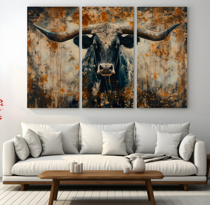 Abstract Longhorn Bull Wall Art | Rustic Western Wall Decor | Framed and Ready to Hang | Ideal for Farmhouse, Lodge, and Barn Decor