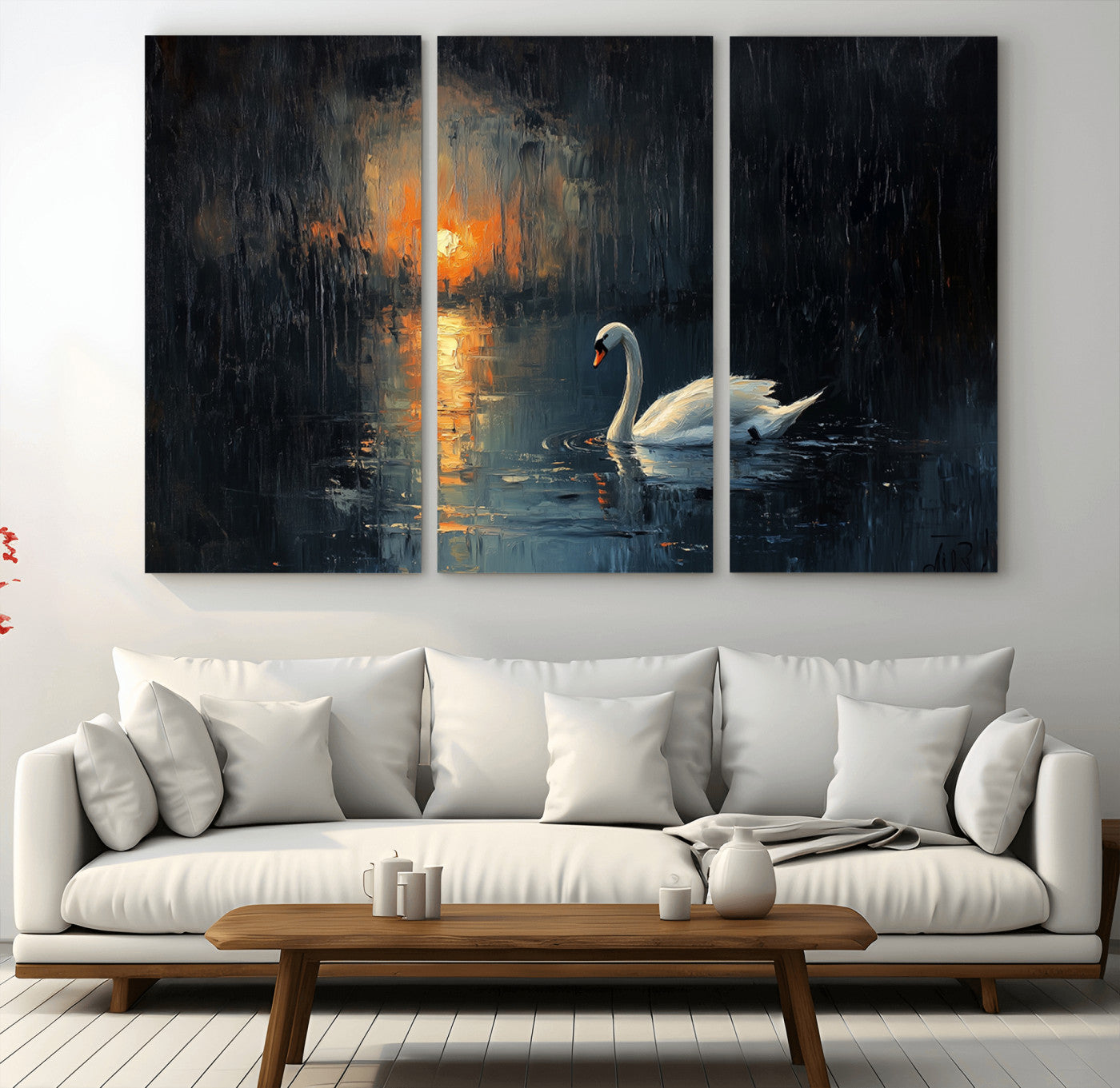 -Abstract Swan on Water Wall Art Canvas Print - Elegant Nature Scene for Modern Home Decor