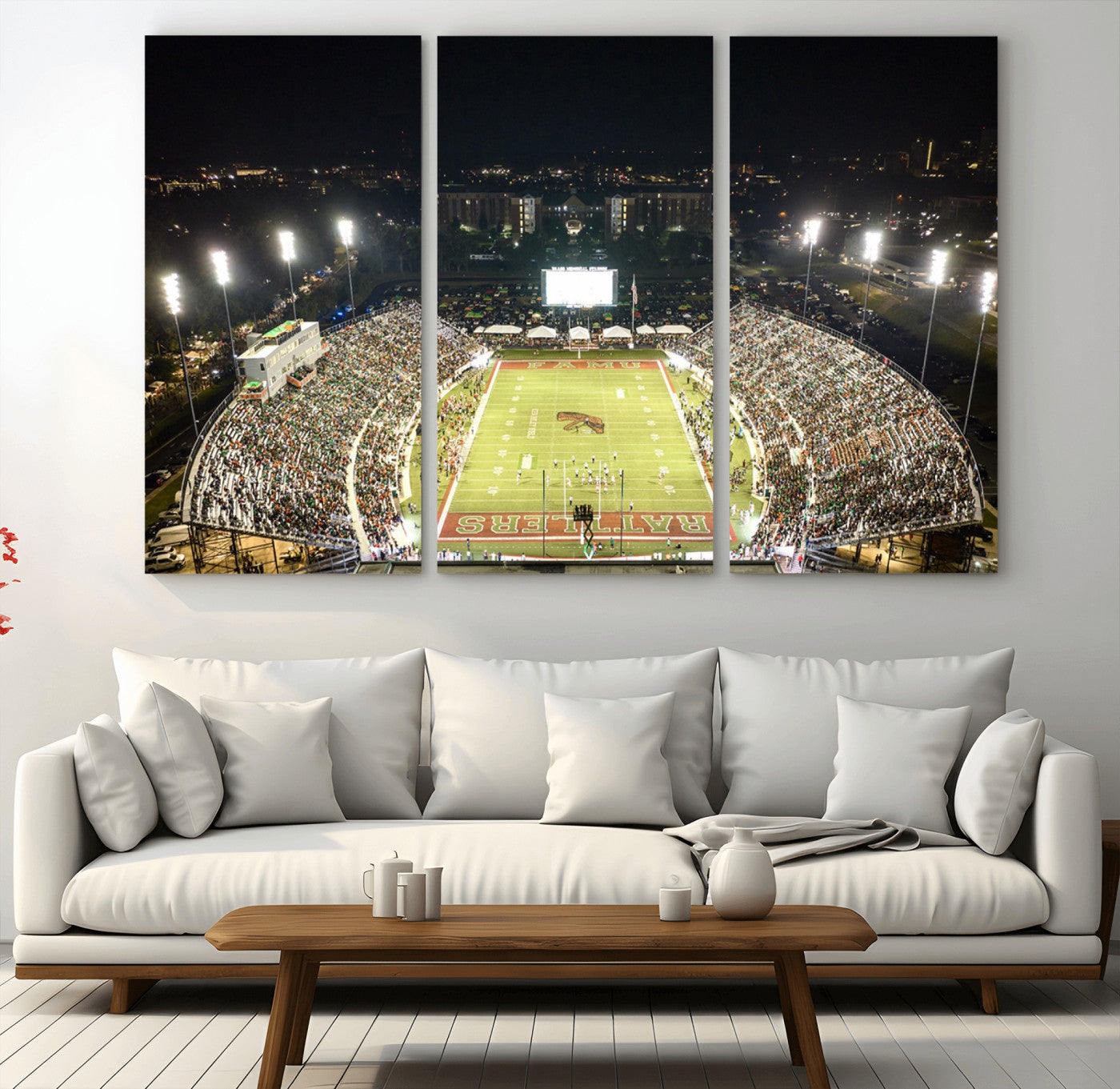 MGV-CV-48X32-3P - Florida A&M Rattlers Football Team Print - Tallahassee Bragg Memorial Stadium Wall Art Canvas Print