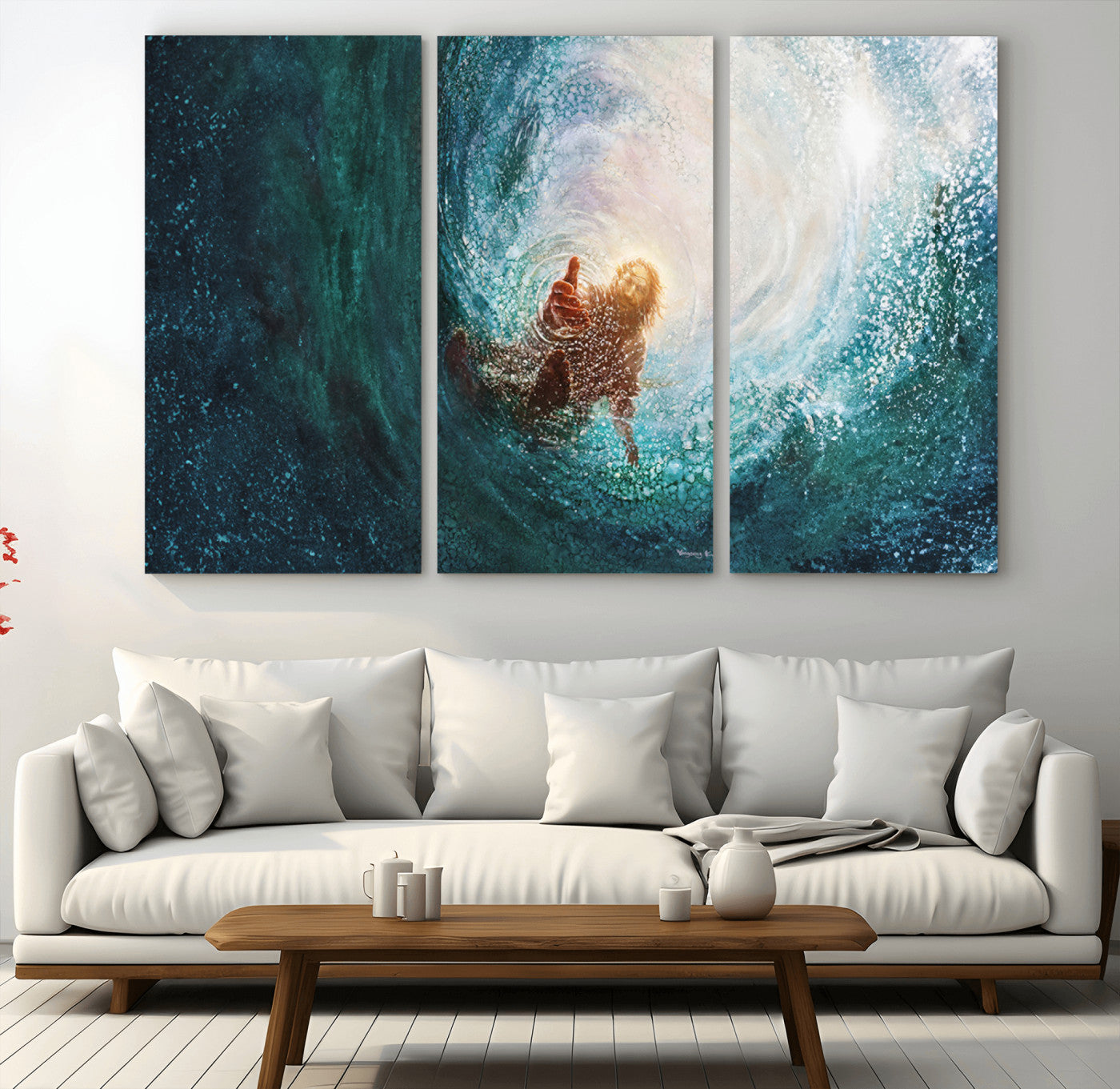 MGV-CV-48X32-3P - Powerful Jesus Canvas Print - Hand of Salvation, Inspirational Wall Art - Framed, Ready to Hang for