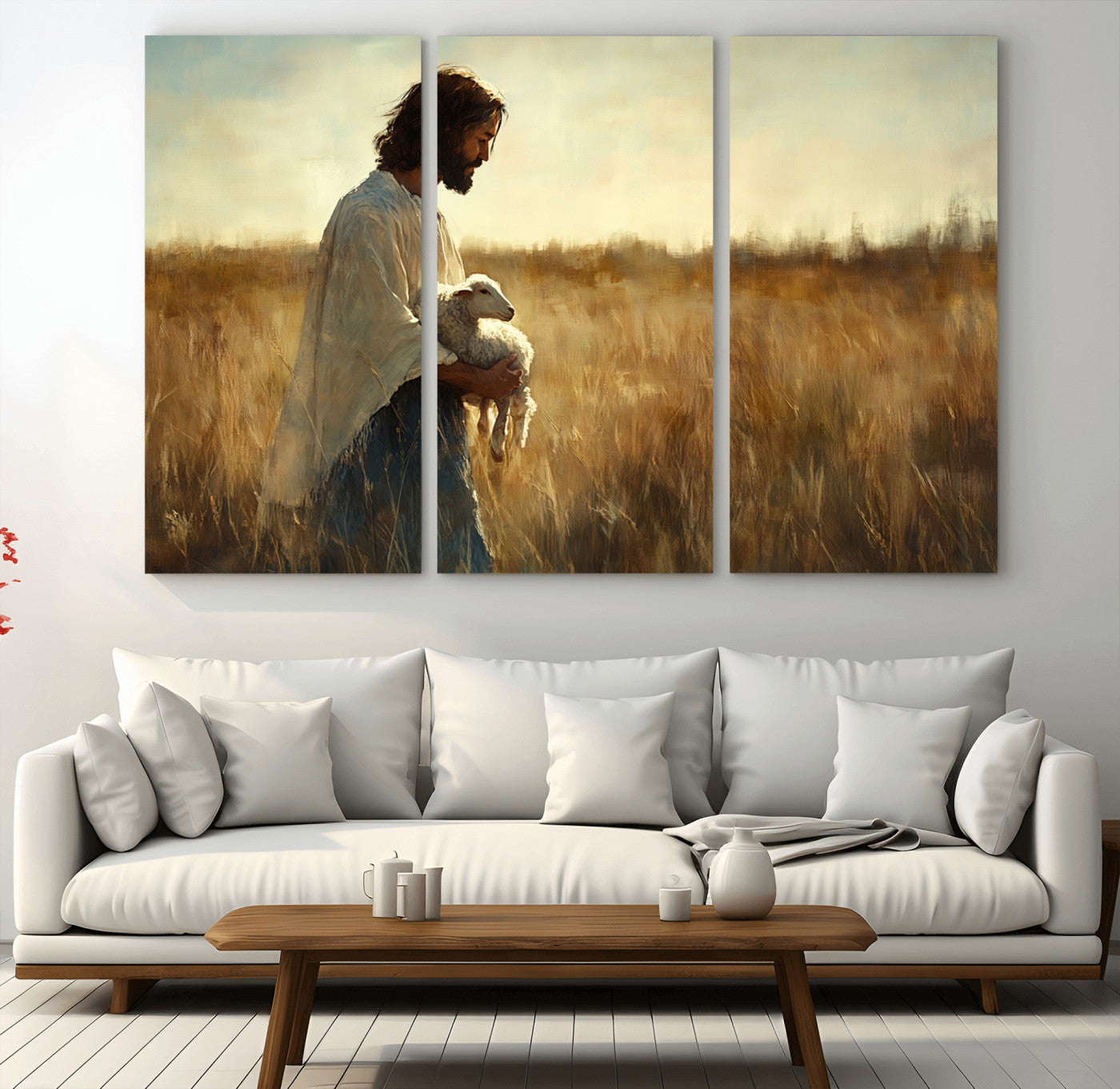 MGV-CV-48X32-3P - Jesus the Good Shepherd Wall Art Canvas Print - Inspirational Christian Religious Print for Prayer