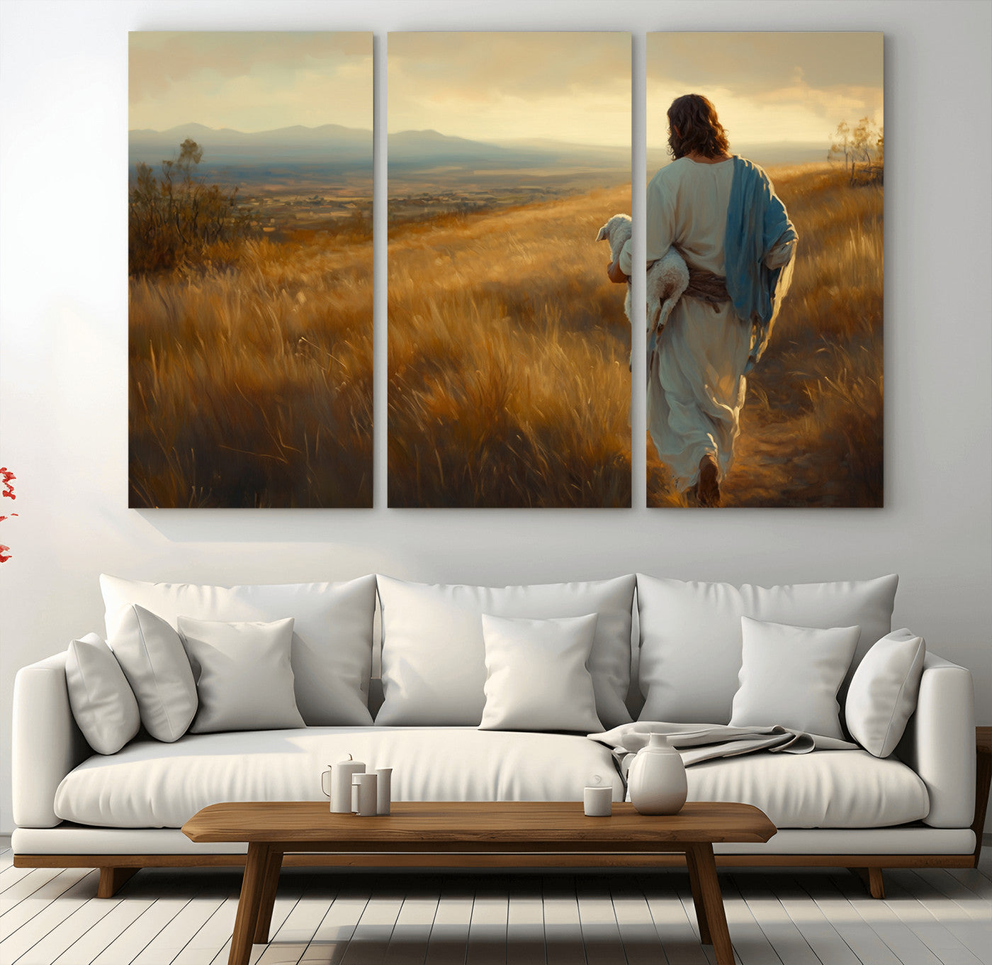 MGV-CV-48X32-3P - Jesus the Good Shepherd Wall Art Canvas Print - Inspirational Christian Religious Print for Prayer