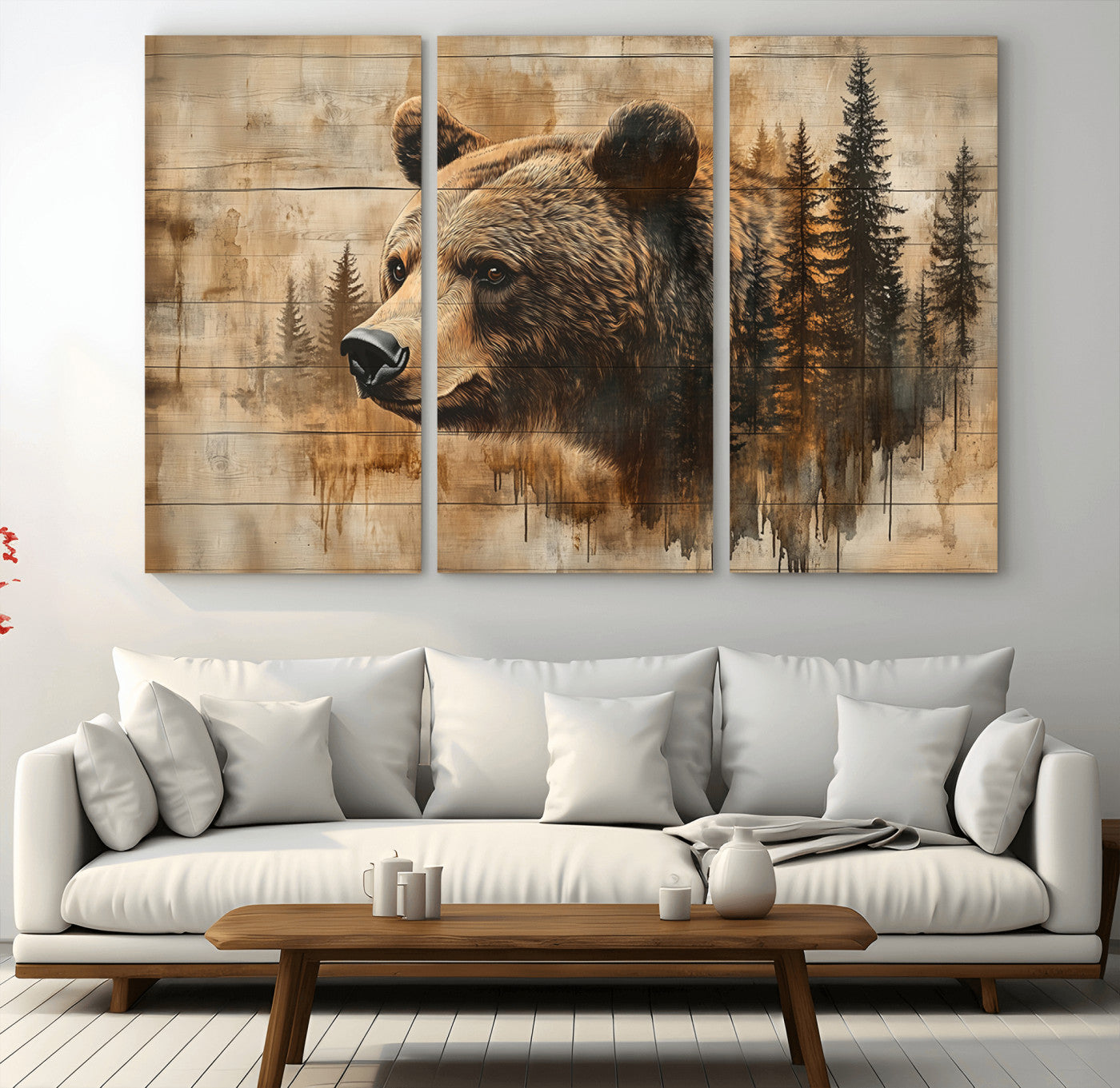MGV-CV-48X32-3P - Rustic Grizzly Bear Wall Art, Abstract Grizzly 399 Bear Wall Art Canvas Print - Woodland Wildlife