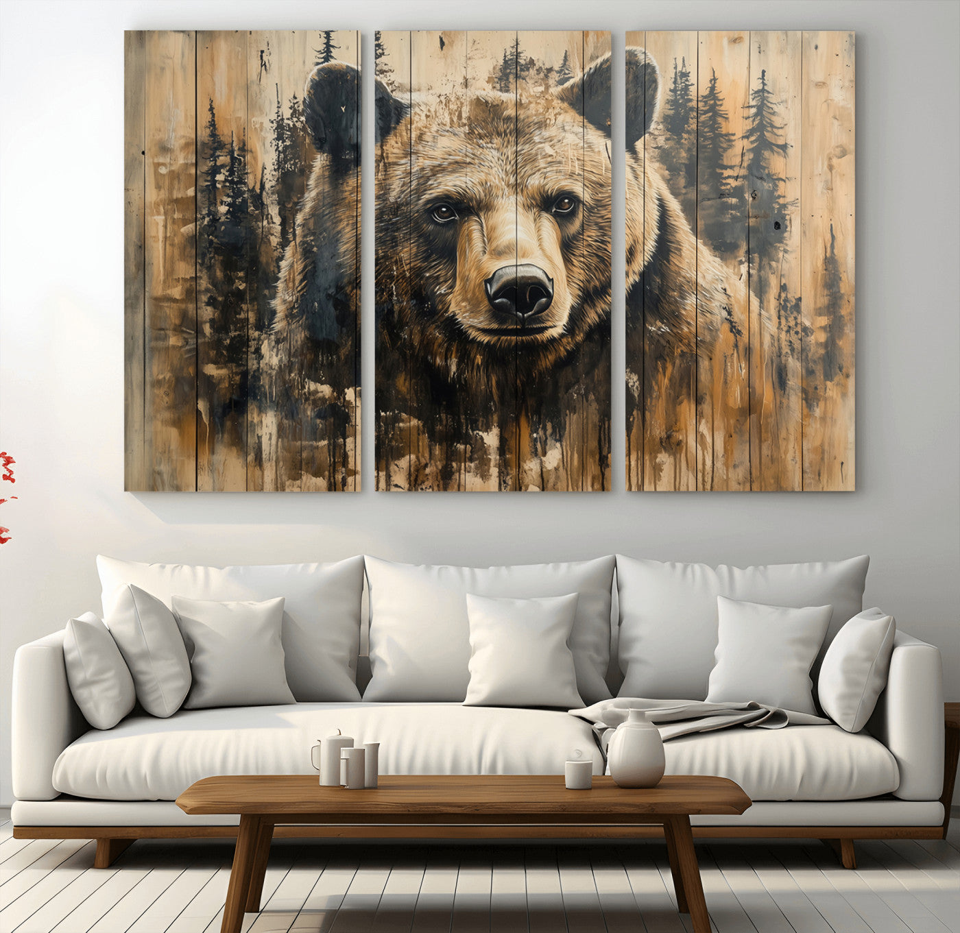 MGV-CV-48X32-3P - Majestic Grizzly 399 Bear Wall Art | 3-Panel Rustic Canvas Print for Living Room, Office, or Cabin