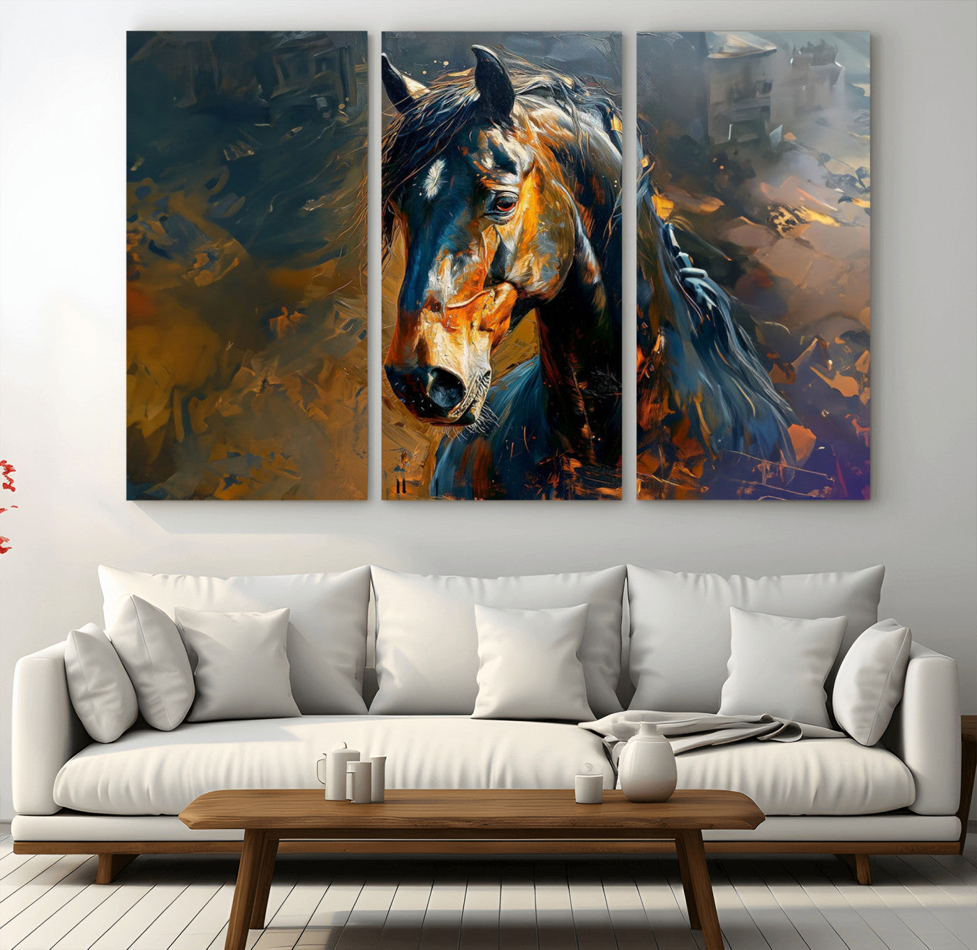 MGV-CV-48X32-3P - Abstract Horse Wall Art Canvas Print | Farmhouse Wall Decor | Western Cabin Art | Rustic Horse Decor