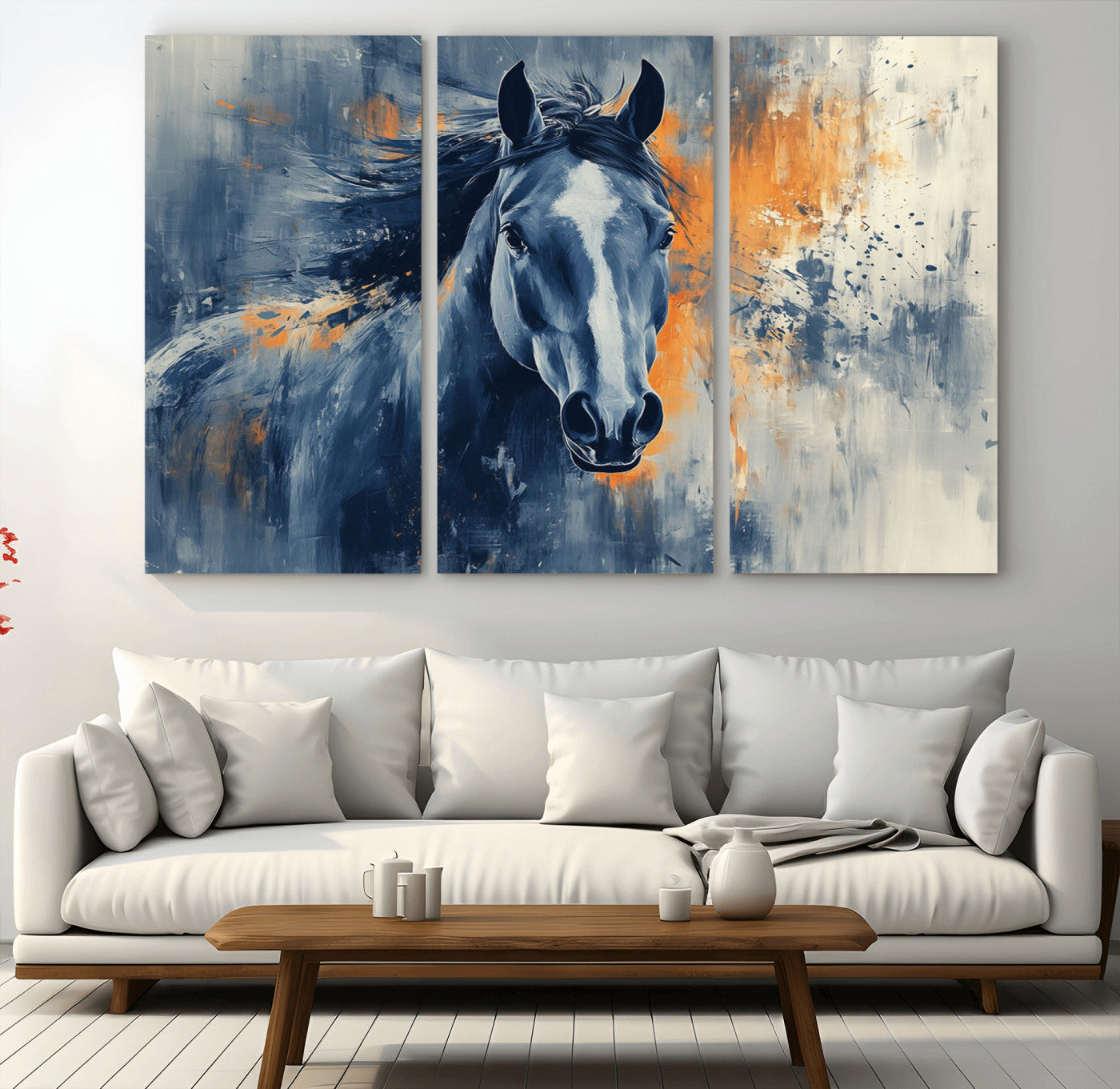 MGV-CV-48X32-3P - Abstract Blue Horse Wall Art Print Canvas | Horse Wall Art Print | Western Decor for Farmhouse |