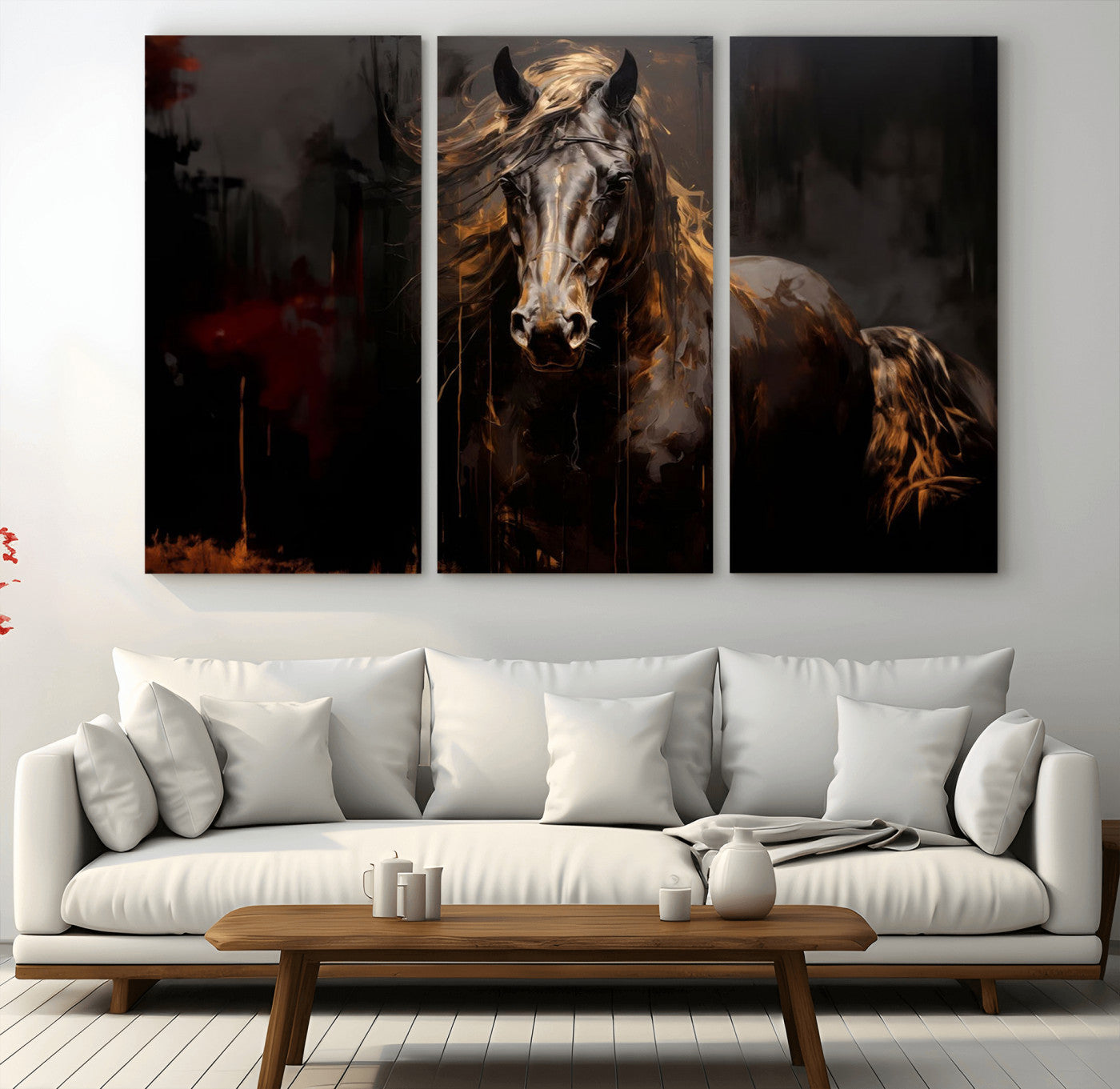 MGV-CV-48X32-3P - Abstract Black Horse Canvas Print for Farmhouse Wall Art | Abstract Equine Wall Art | Western Decor