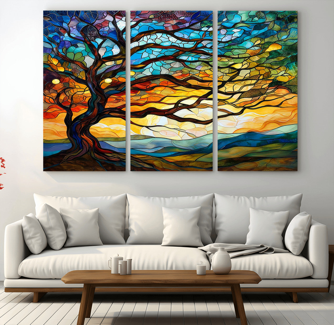 MGV-CV-48X32-3P - Mosaic Tree Wall Art | Ready to Hang Stained Glass Style Canvas Print | Farmhouse Wall Decor, Cabin