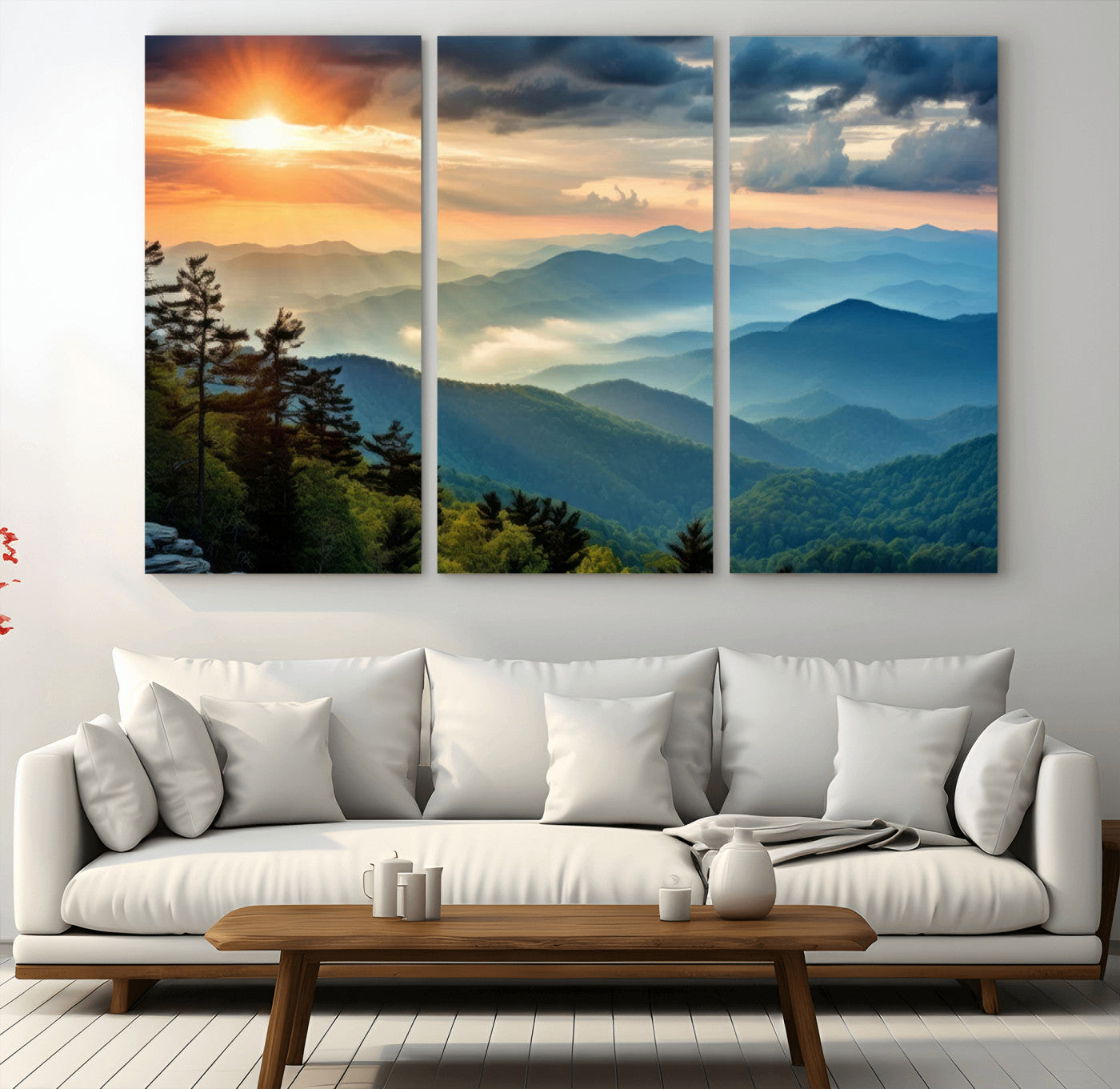 MGV-CV-48X32-3P - Sunrise Over Mountain Range Wall Art Canvas Print, Farmhouse Wall Decor, Cabin Wall Art