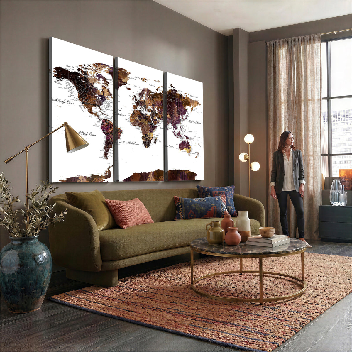 50611-PAN-FL-20X10 - World Map Canvas Print | Detailed Map of the World Wall Art
