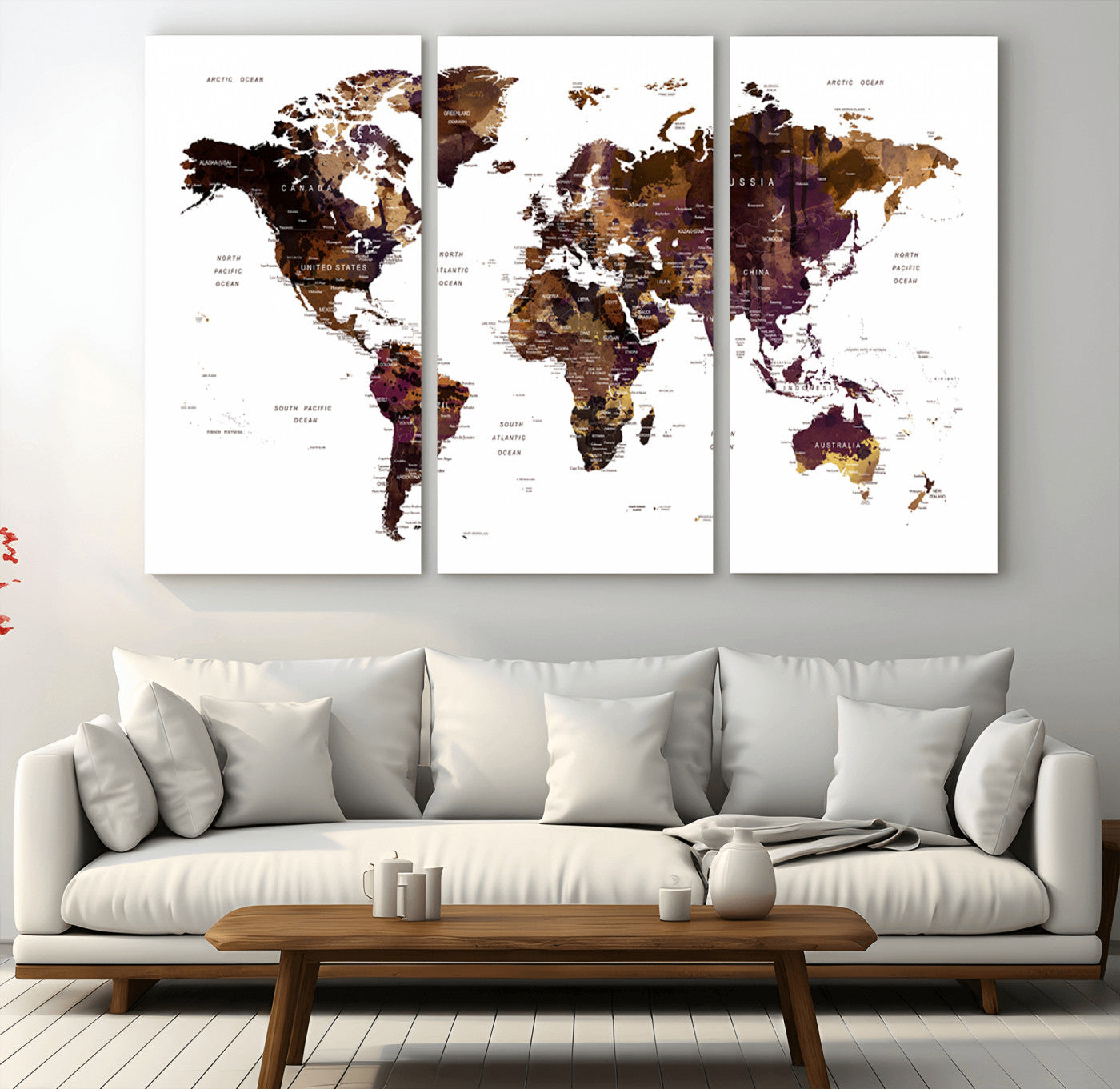 MGV-CV-48X32-3P - Push Pin World Map Canvas Print – Framed Wall Art for Couples to Track Their Travels – Anniversary