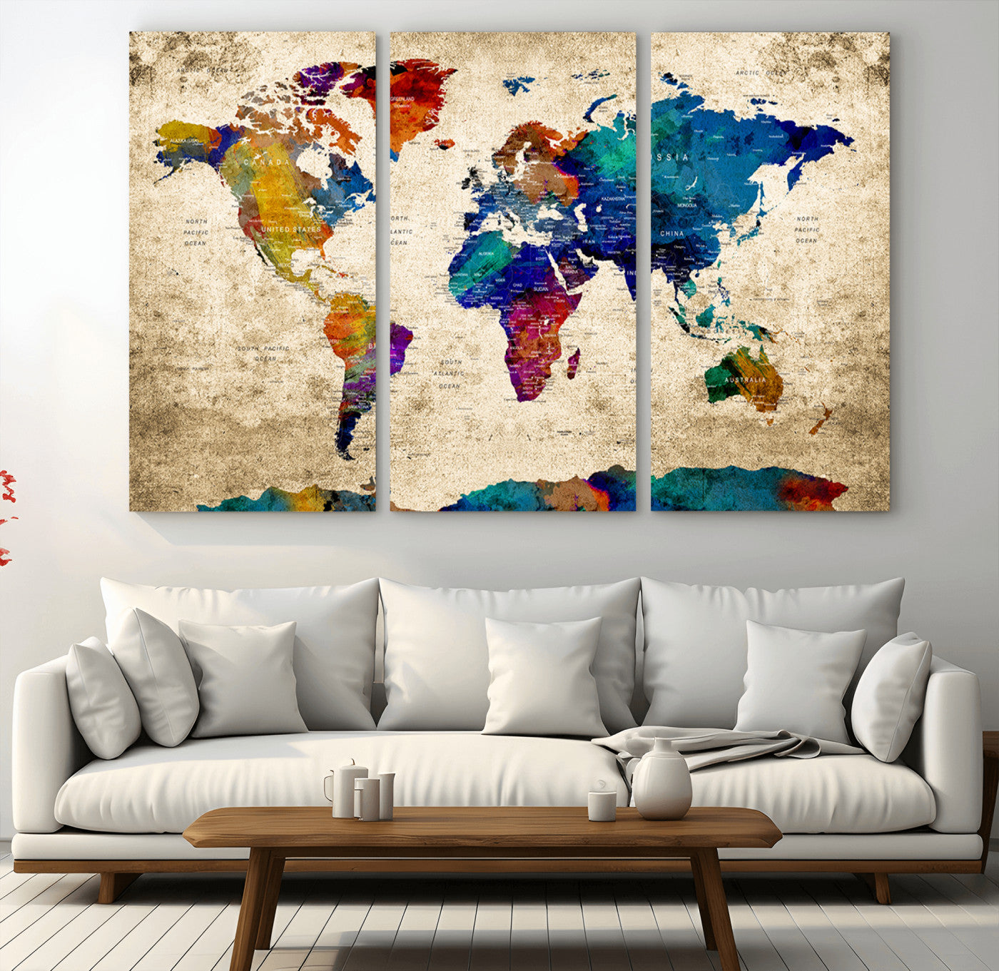MGV-CV-48X32-3P - Push Pin World Map Canvas Print – Framed Wall Art for Couples to Track Their Travels – Anniversary