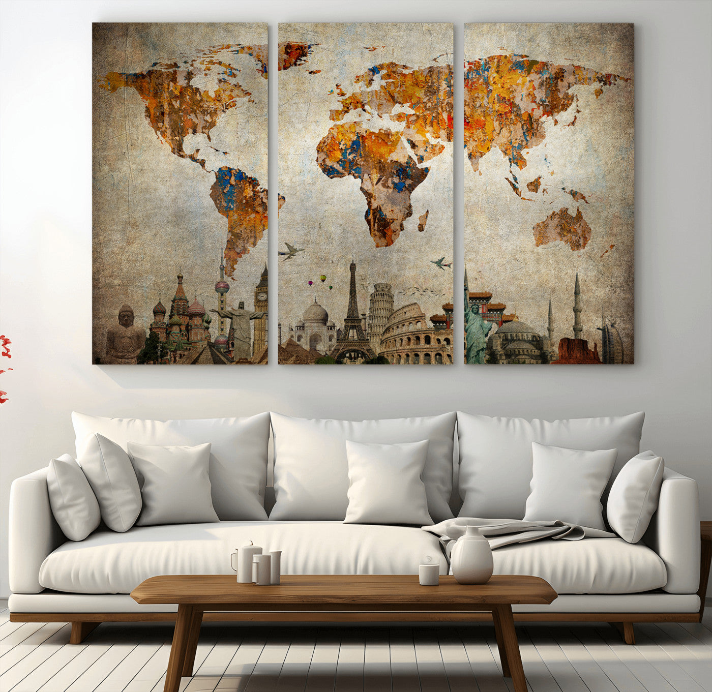 MGV-CV-48X32-3P - Push Pin World Map Canvas Print – Framed Wall Art for Couples to Track Their Travels – Anniversary