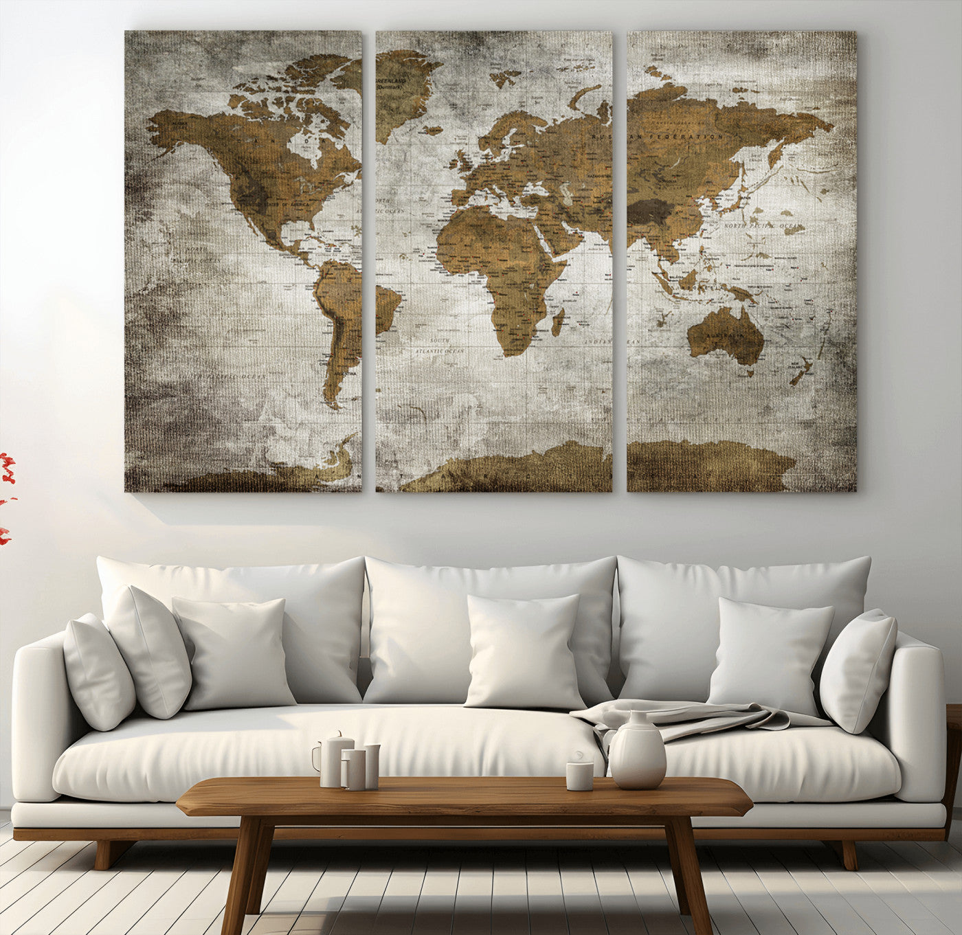 MGV-CV-48X32-3P - Push Pin World Map Canvas Print – Framed Wall Art for Couples to Track Their Travels – Anniversary