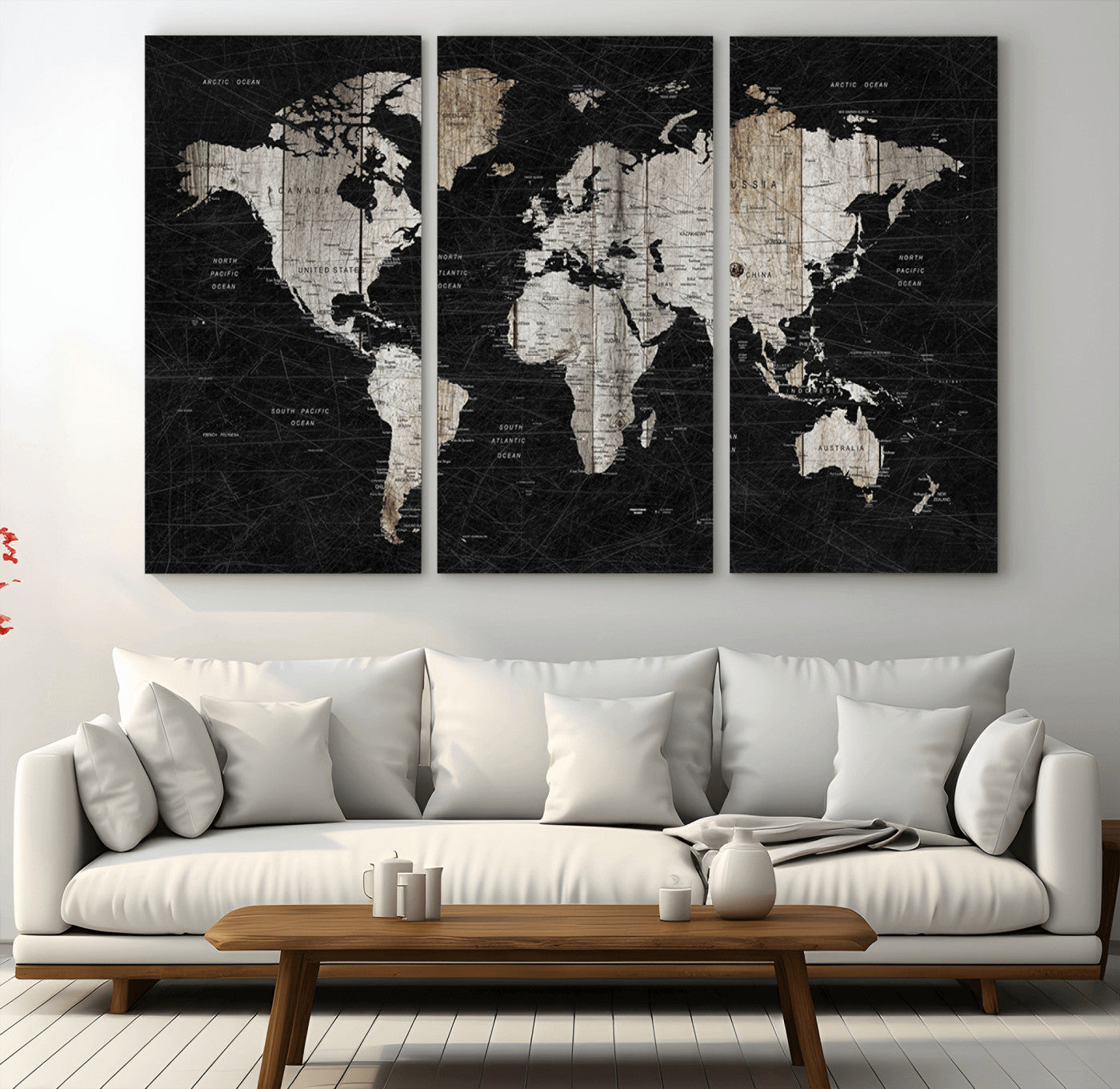 49500-MGV-CV-36X24-Push Pin World Map Canvas Print – Framed Travel Map Wall Art for Couples, Anniversary Gift, Modern Home or Office Decor