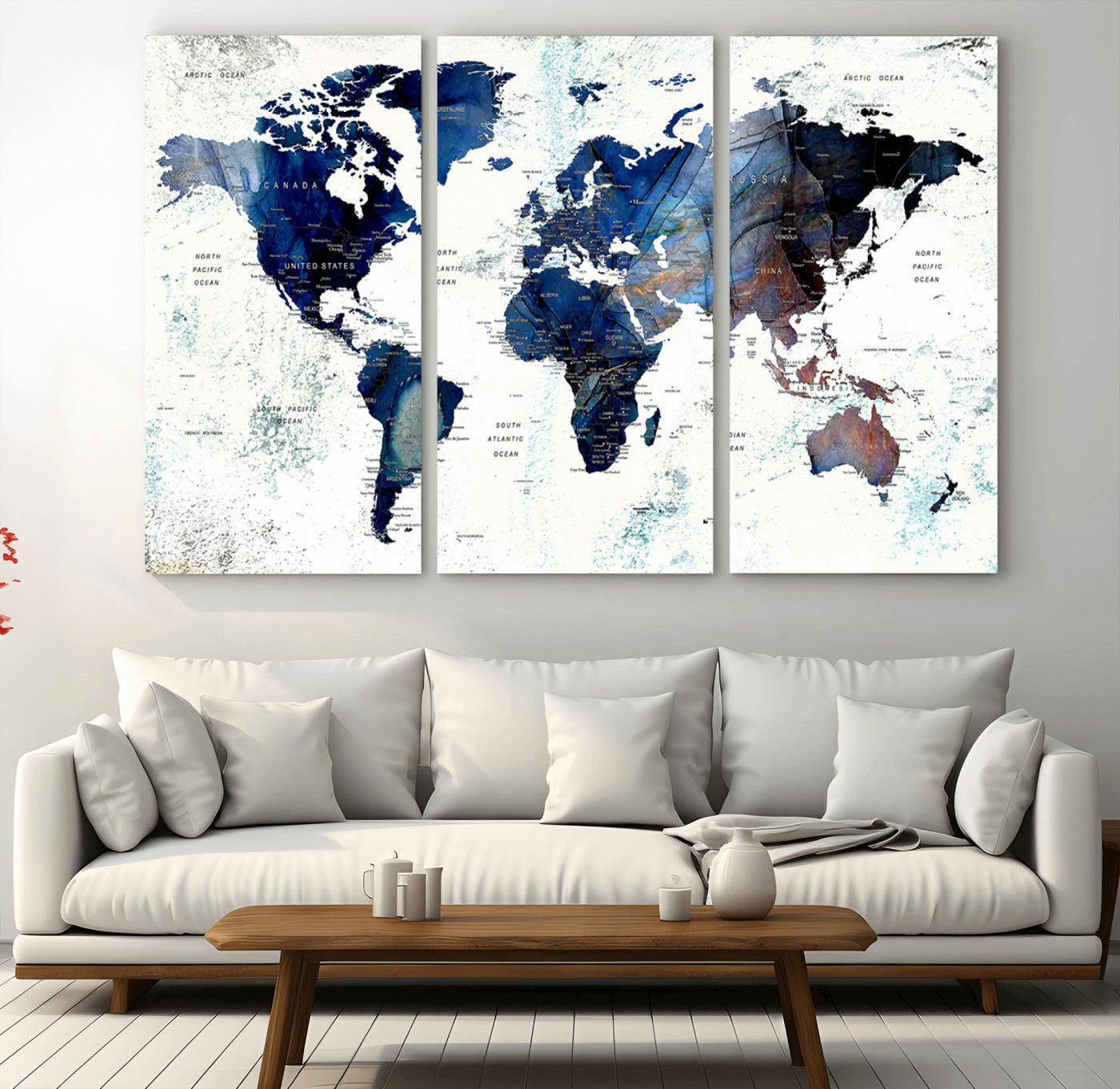 MGV-CV-48X32-3P - Push Pin World Map Canvas Print – Framed Wall Art for Couples to Track Their Travels – Anniversary