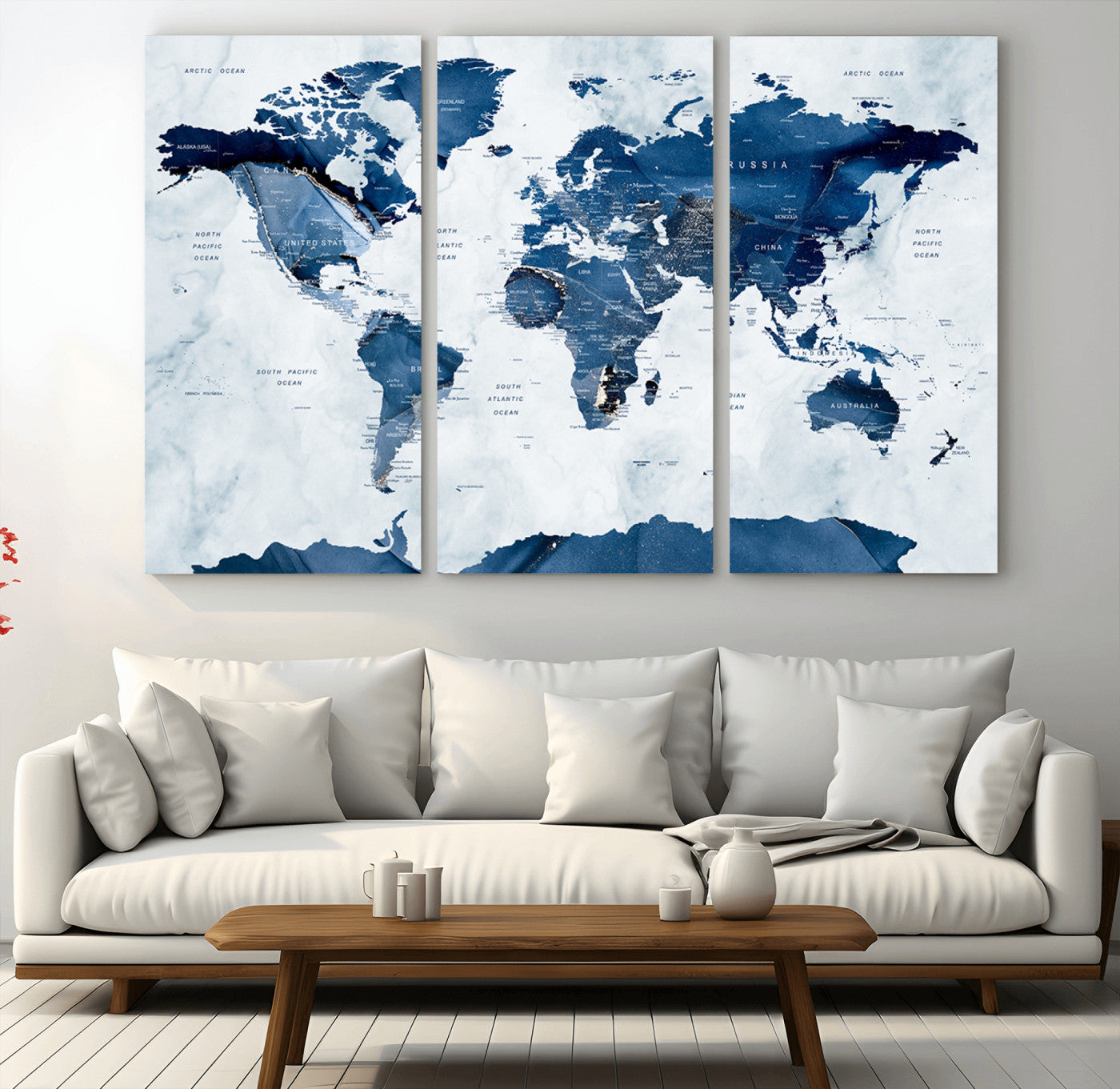 MGV-CV-48X32-3P - Push Pin World Map Canvas Print – Framed Wall Art for Couples to Track Their Travels – Anniversary