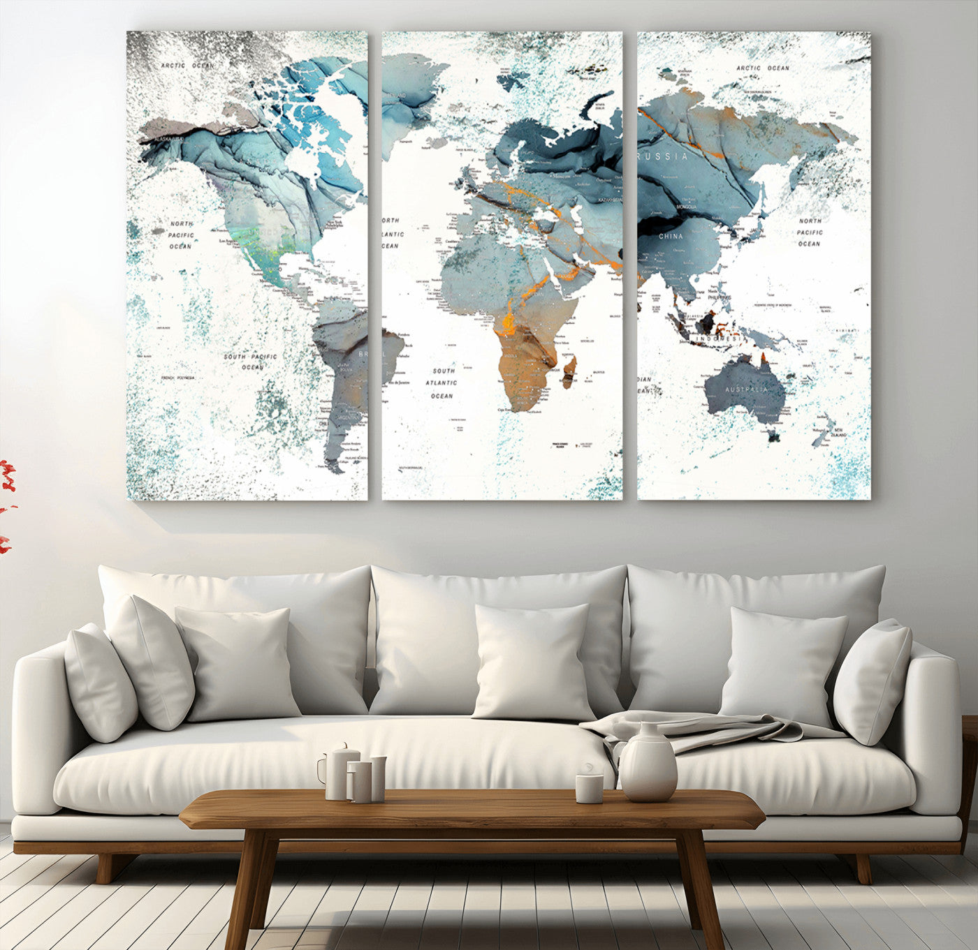 MGV-CV-48X32-3P - Push Pin World Map Canvas Print – Framed Wall Art for Couples to Track Their Travels – Anniversary