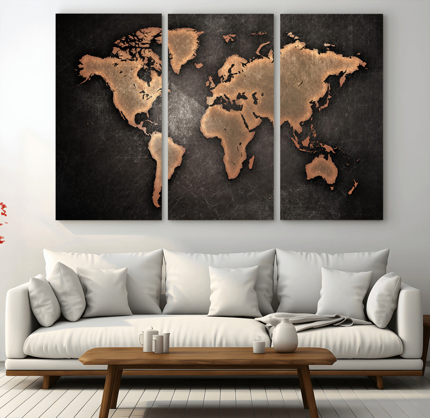 MGV-CV-48X32-3P - Push Pin World Map Canvas Print – Framed Wall Art for Couples to Track Their Travels – Anniversary