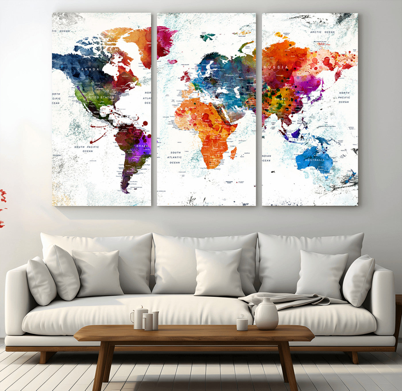 MGV-CV-48X32-3P - Push Pin World Map Canvas Print – Framed Wall Art for Couples to Track Their Travels – Anniversary