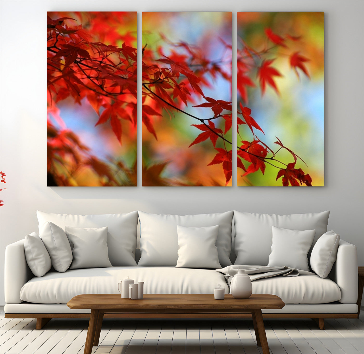 68946-MGV-CV-60X40-3P-Red Leaves Autumn Forest Wall Art Canvas, Red Leaves Autumn Forest Canvas Print