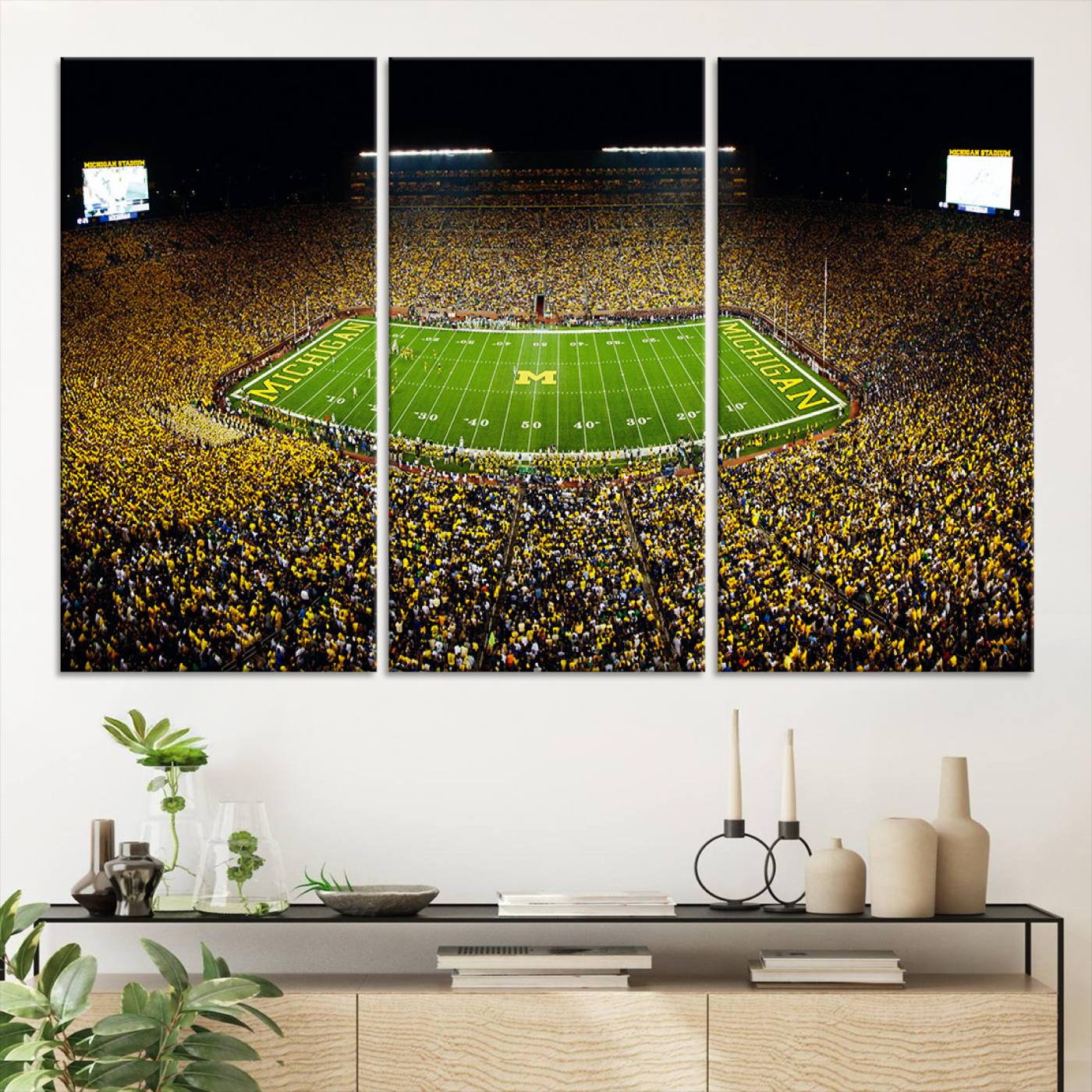 26166-MGV-CV-36X24-Stadium in Michigan Wall Art Canvas Print, Framed American Football Stadium Art Picture Print, Football Stadium Field Perfect Sports Room Decor Artwork