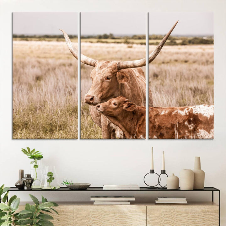 60320-MGV-CV-36X24-Texas Longhorn Cow Wall Art Canvas Print for Farmhouse Wall Art, Texas Decor, Western Wall Art Print