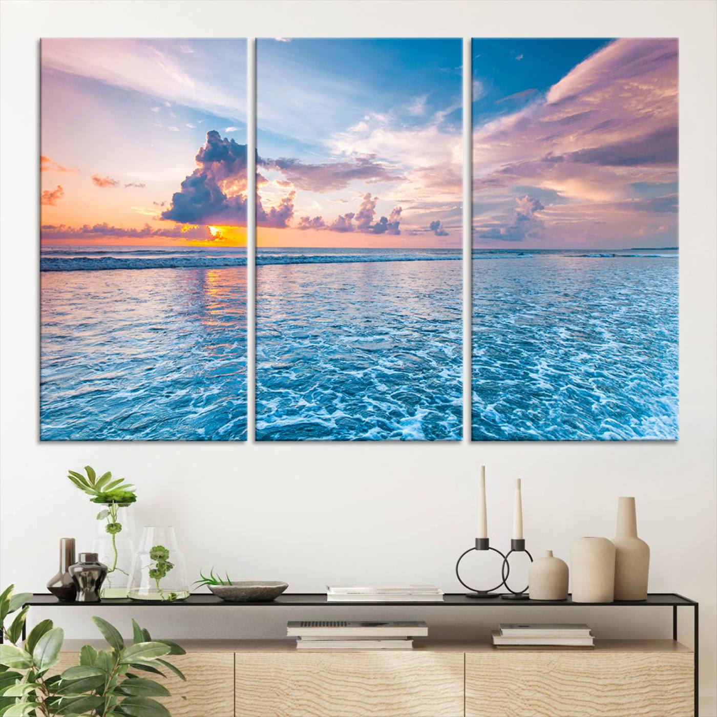 36641-MGV-CV-36X24-Ocean Sunset Canvas Wall Art Print - Tranquil Seascape with Vibrant Sky and Rolling Waves Canvas Print - Coastal Wall Decor for Home or