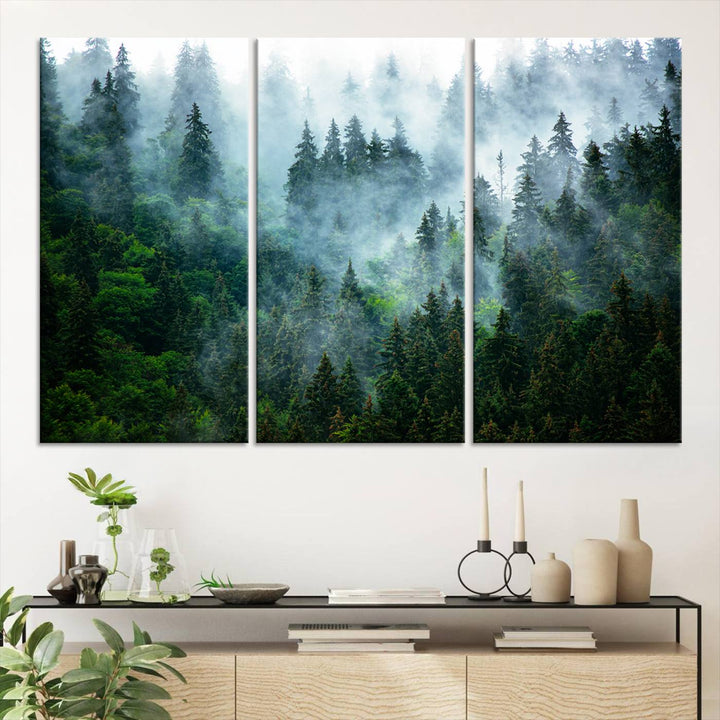 Misty Forest Art Wall Art Canvas Print, Foggy Mountain Art Print, Framed Scenic Wall Print Art Print, Large Woodland Canvas Printing Perfect for  Decor