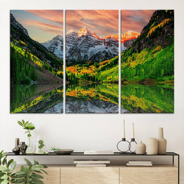 Maroon Bells Lake Wall Art Canvas Print – Majestic Colorado Mountain Landscape, Autumn Reflection, Multi-Panel Framed Artwork for Home, Office Decor