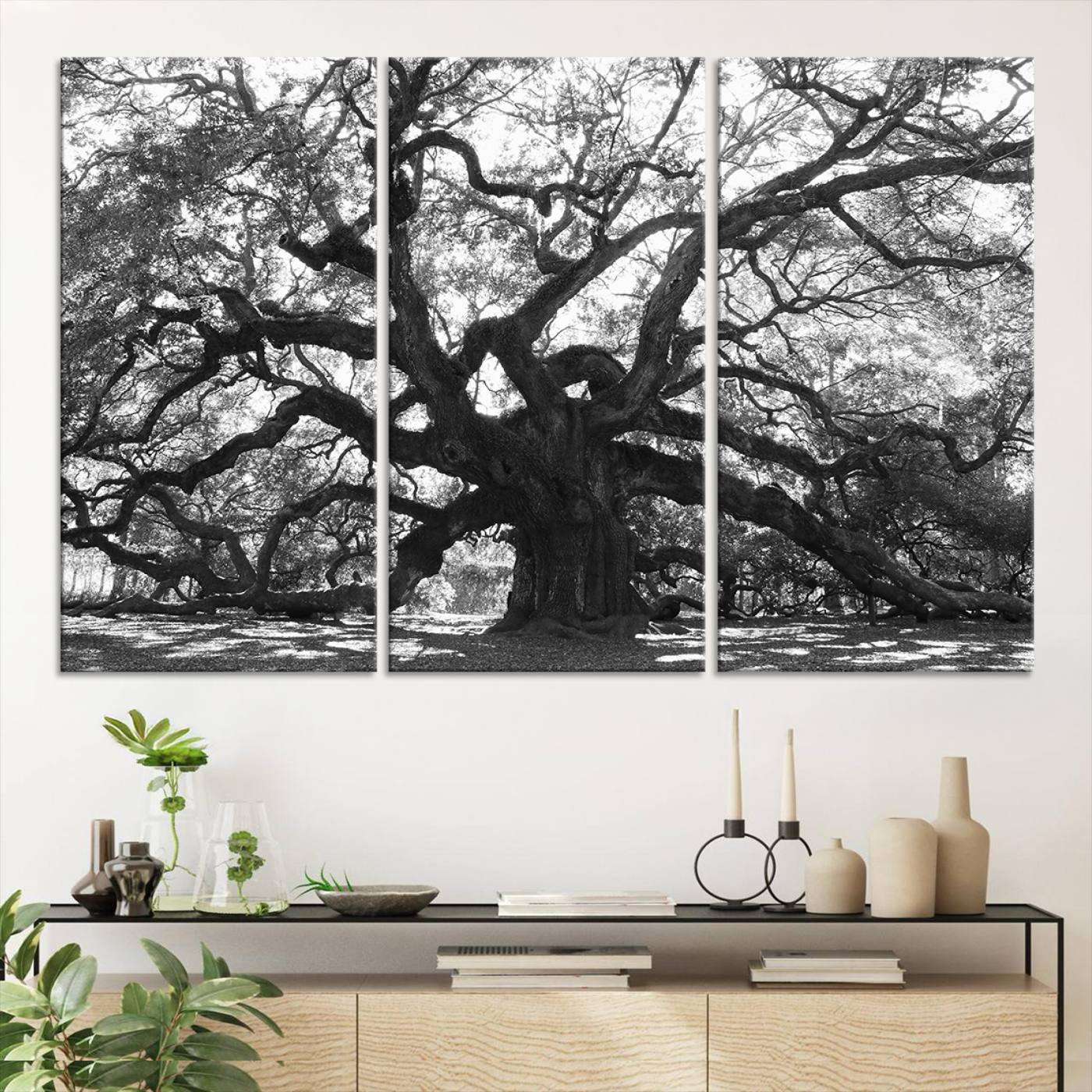 81655611-MGV-CV-36X24-Ancient Oak Wall Art Canvas Print, Framed Twisted Branches Art Picture Print, Gnarled Tree Perfect Moody Nature Decor